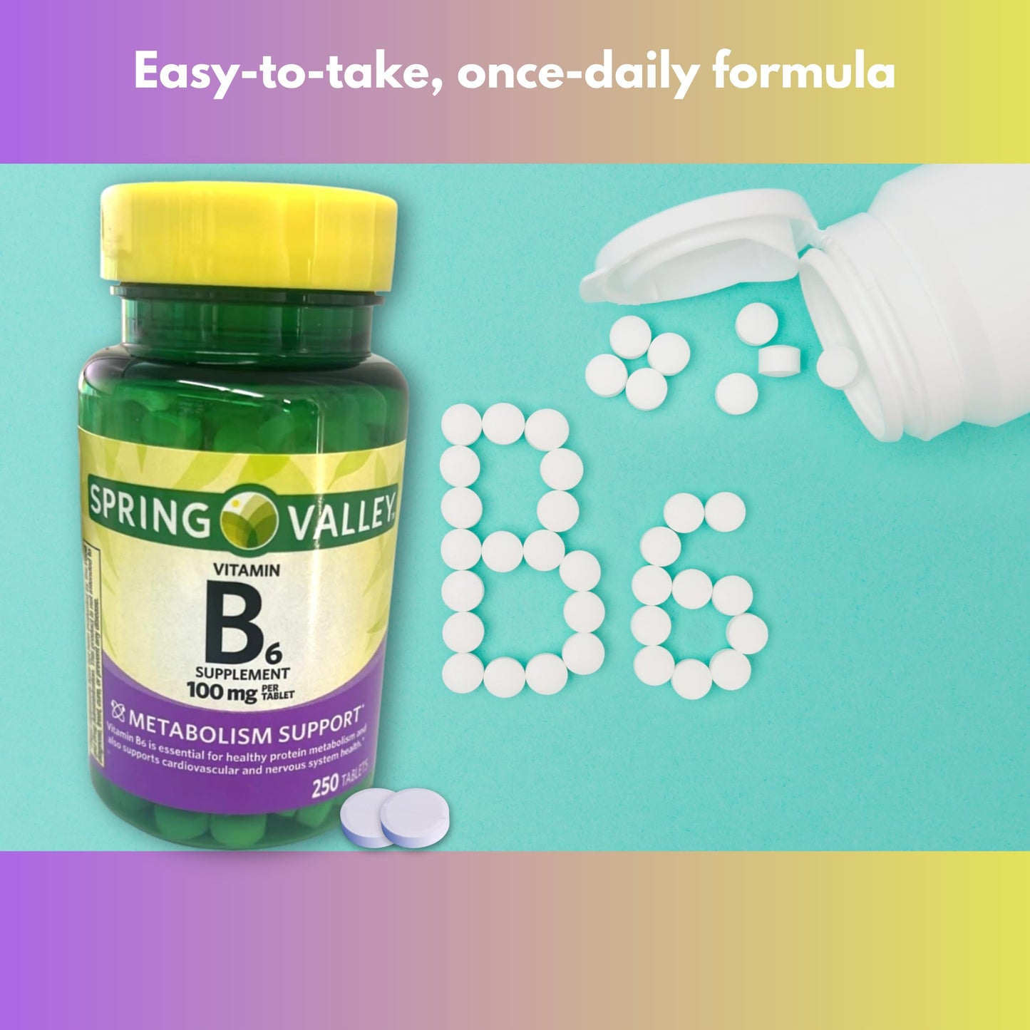 FUSION SHOP STORE Vitamin B6 Tablets 100mg - Essential Nutrient for Energy & Brain Function, 250 Tablets