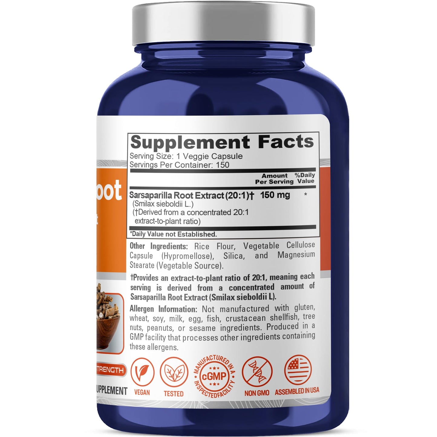 NusaPure Sarsaparilla Root Capsules, 150 Veg Capsules