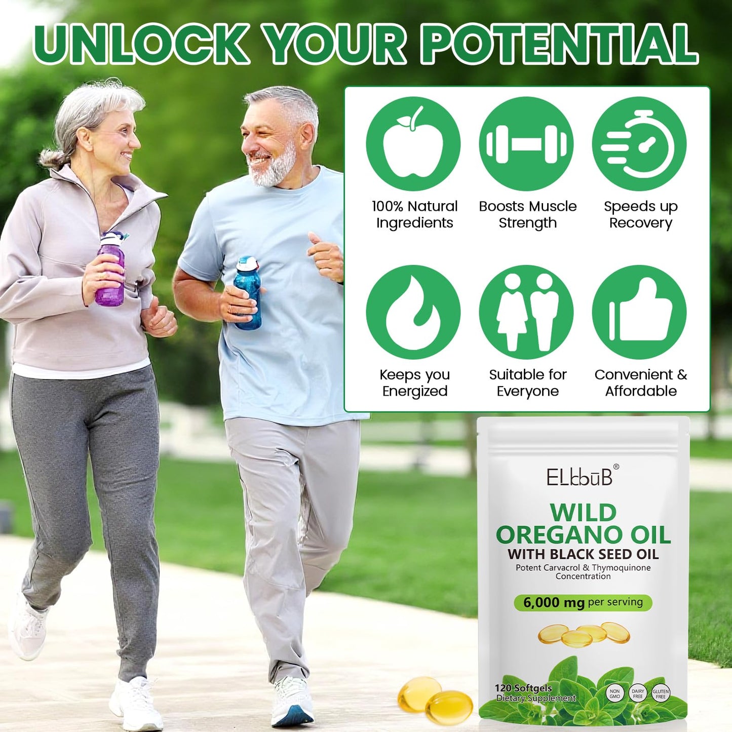 ELBBUB Oil of Oregano with Black Seed Oil 6000mg Oregano Oil + 200mg Black Seed Oil per Serving Capsule, 120 Count