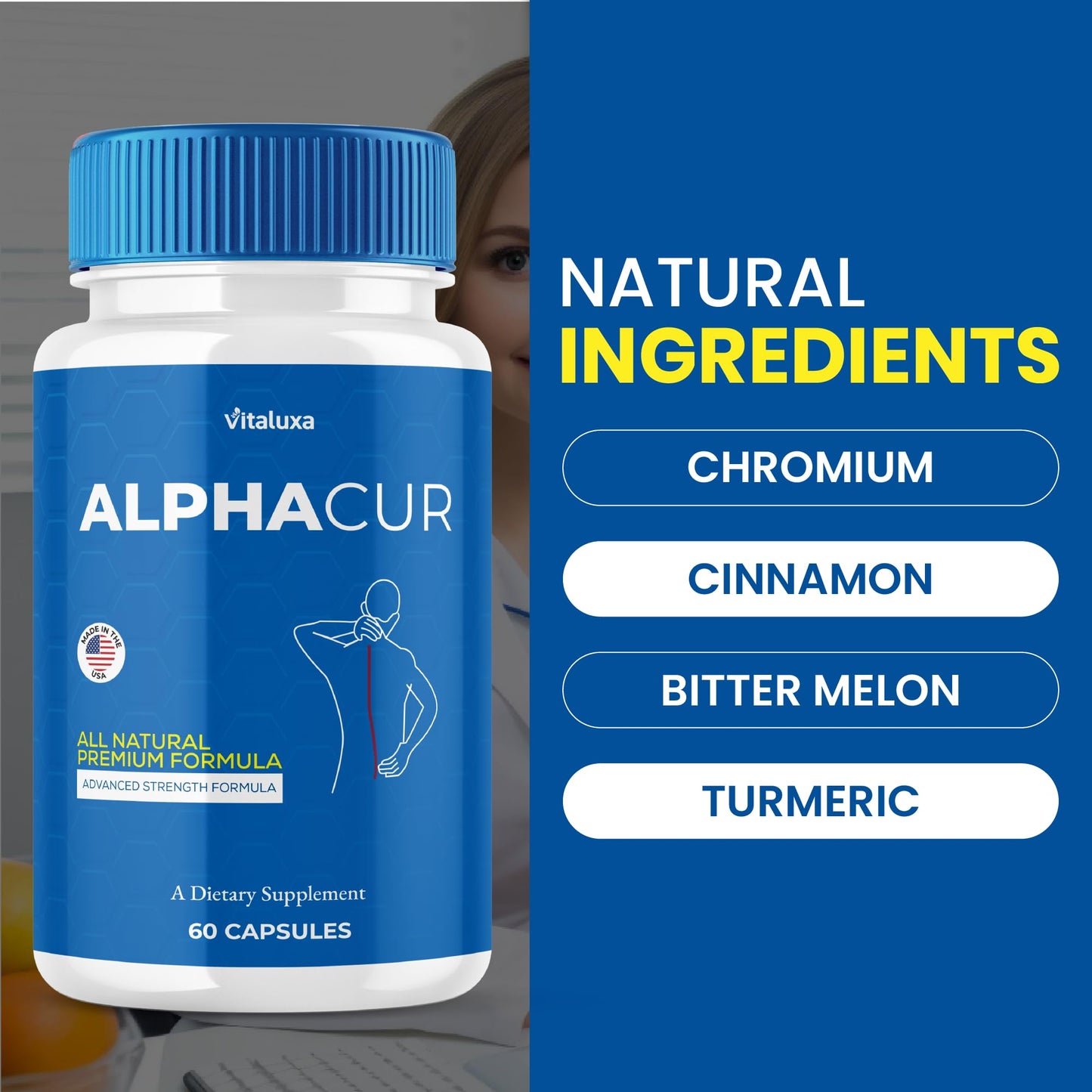 Vitaluxa Alphacur for Neuropathy Nerve Support Capsules, 120 Capsules