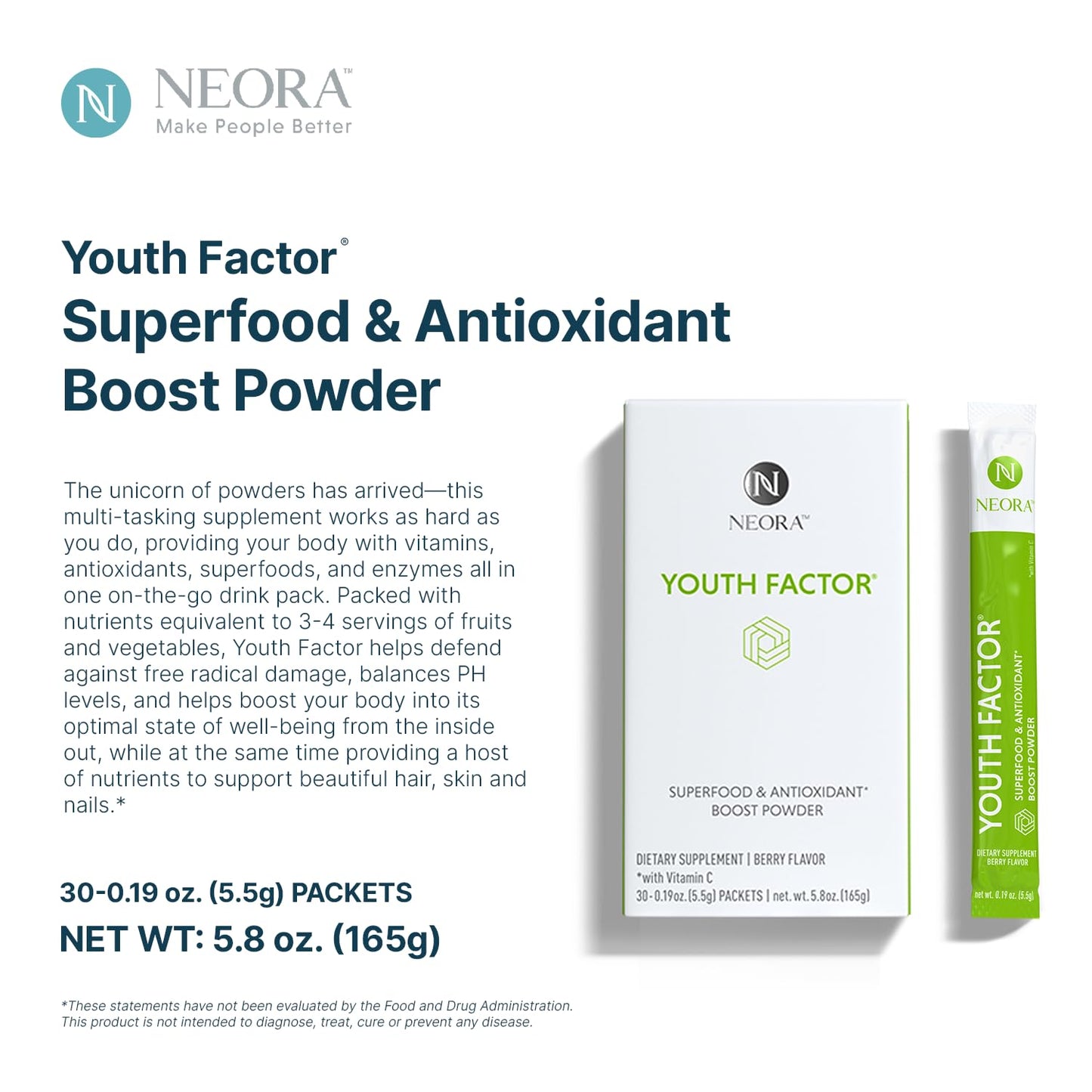 NEORA Youth Factor Superfood Boost Powder, 30 Packets
