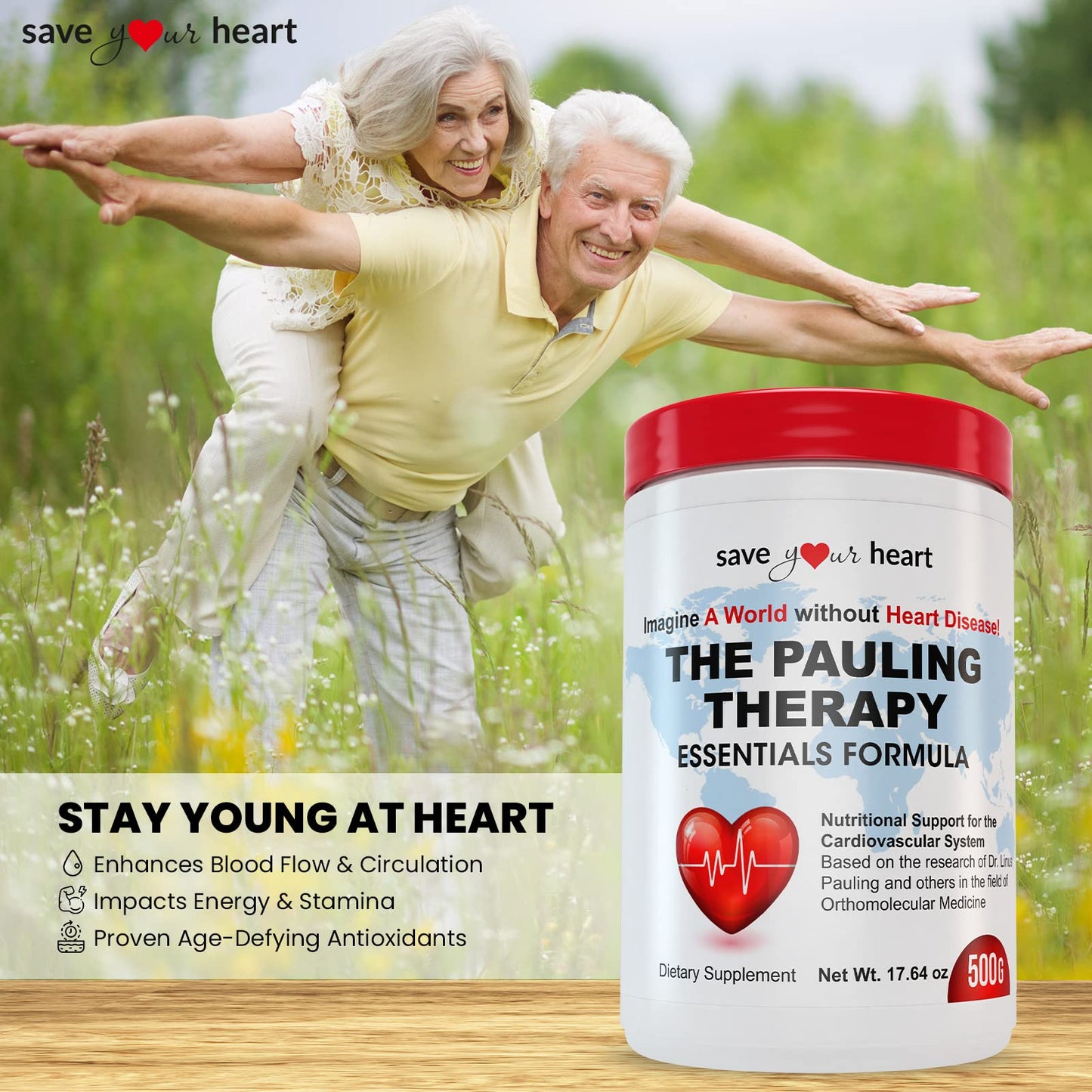 SAVE YOUR HEART Cardio Heart Health Powder Supplement - The Pauling Therapy Essentials Formula (PTEF) Healthy Vitamin C, B-12, L-Lysine, L-Arginine, Magnesium, Zinc + Vitamins, Minerals & Antioxidants, 500