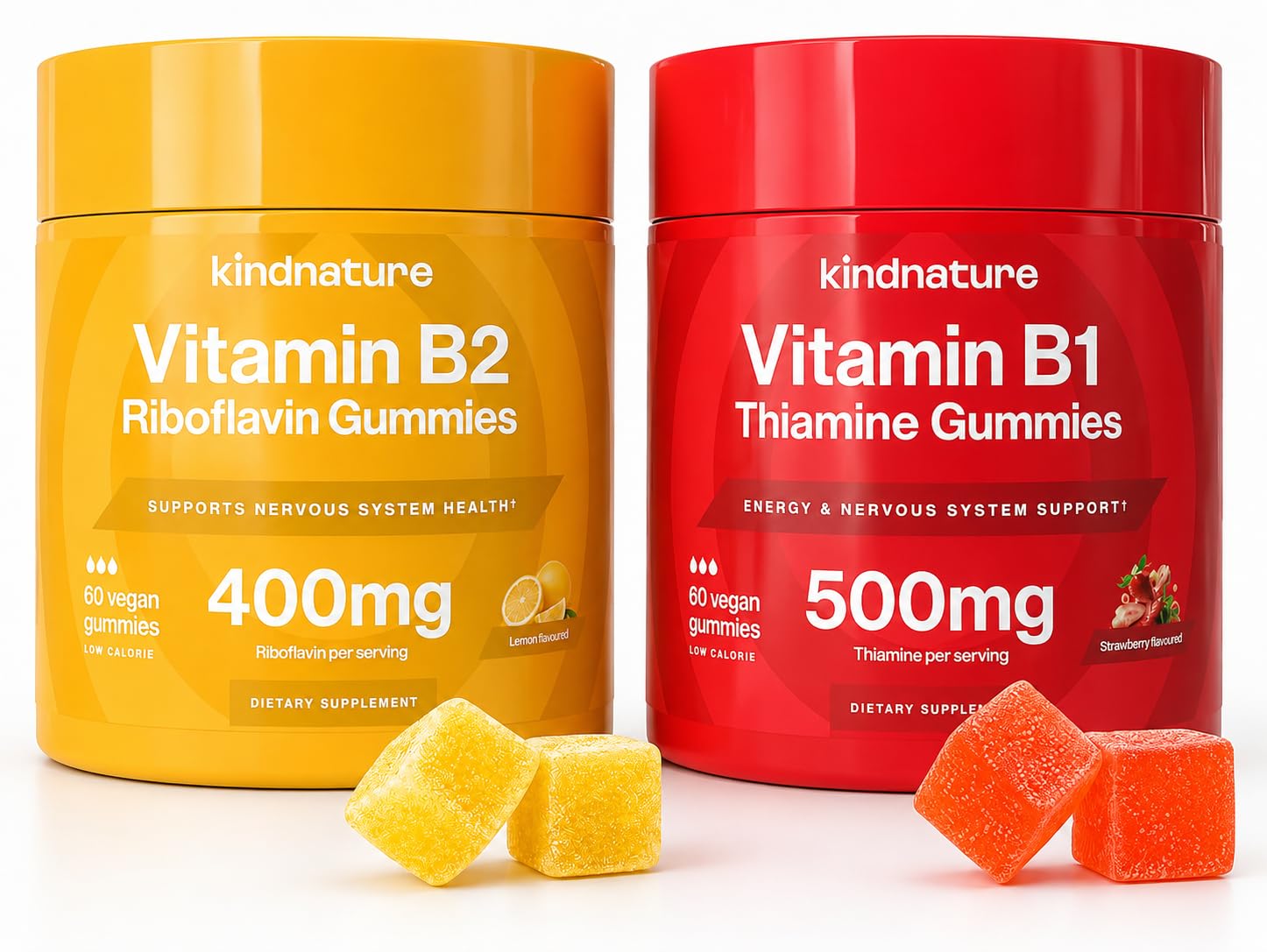 kindnature B-Vitamin Boost B1 Thiamine 500mg & B2 Riboflavin 400mg Gummy Duo, 120 Gummies