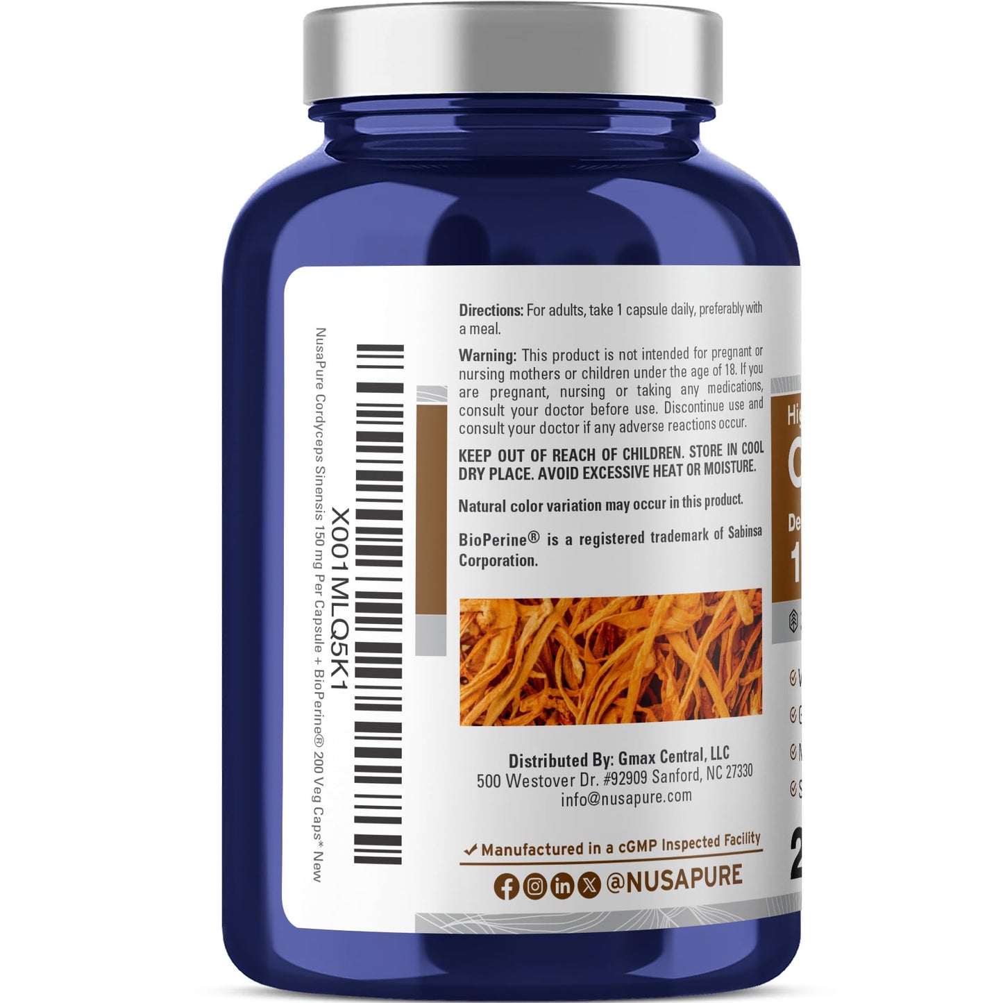 NusaPure Cordyceps CS-4 Capsules, 200 Count