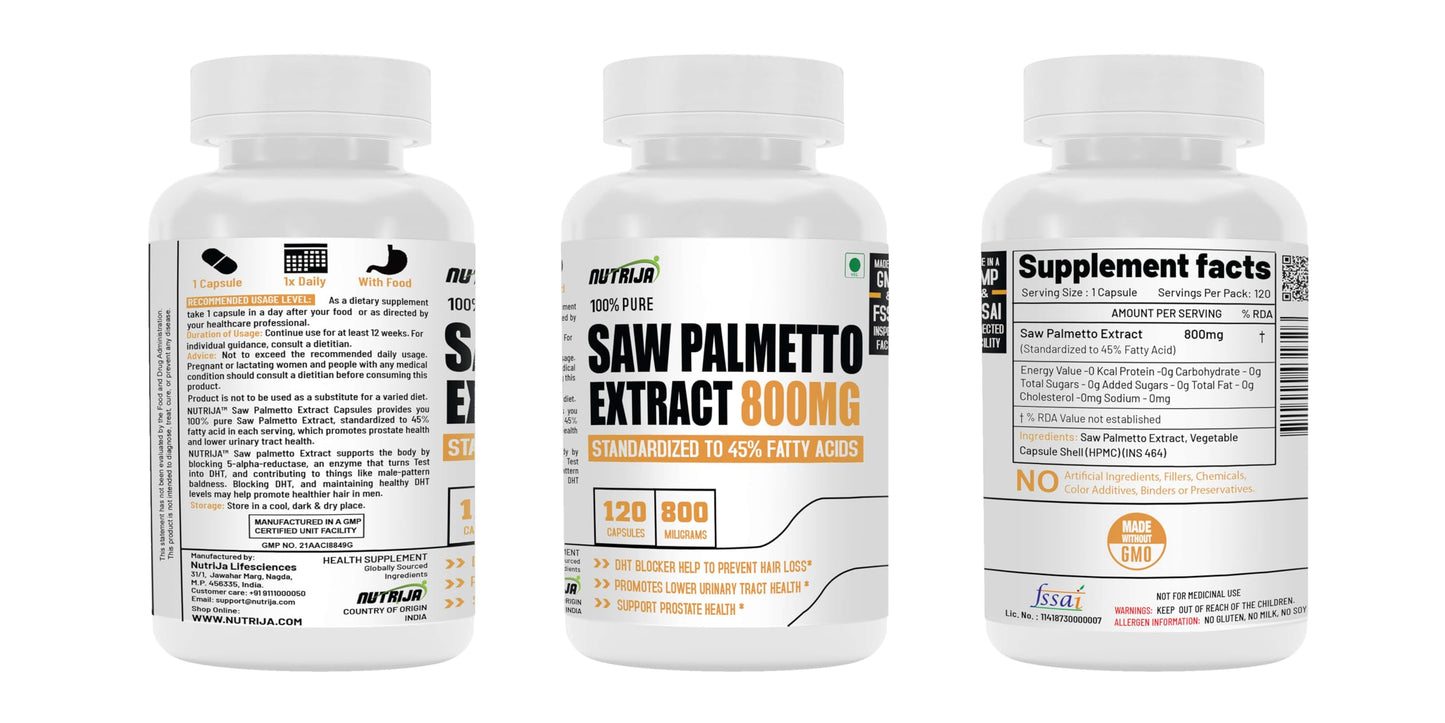 NutriJa Saw Palmetto Extract 800mg Capsules, 120 Count