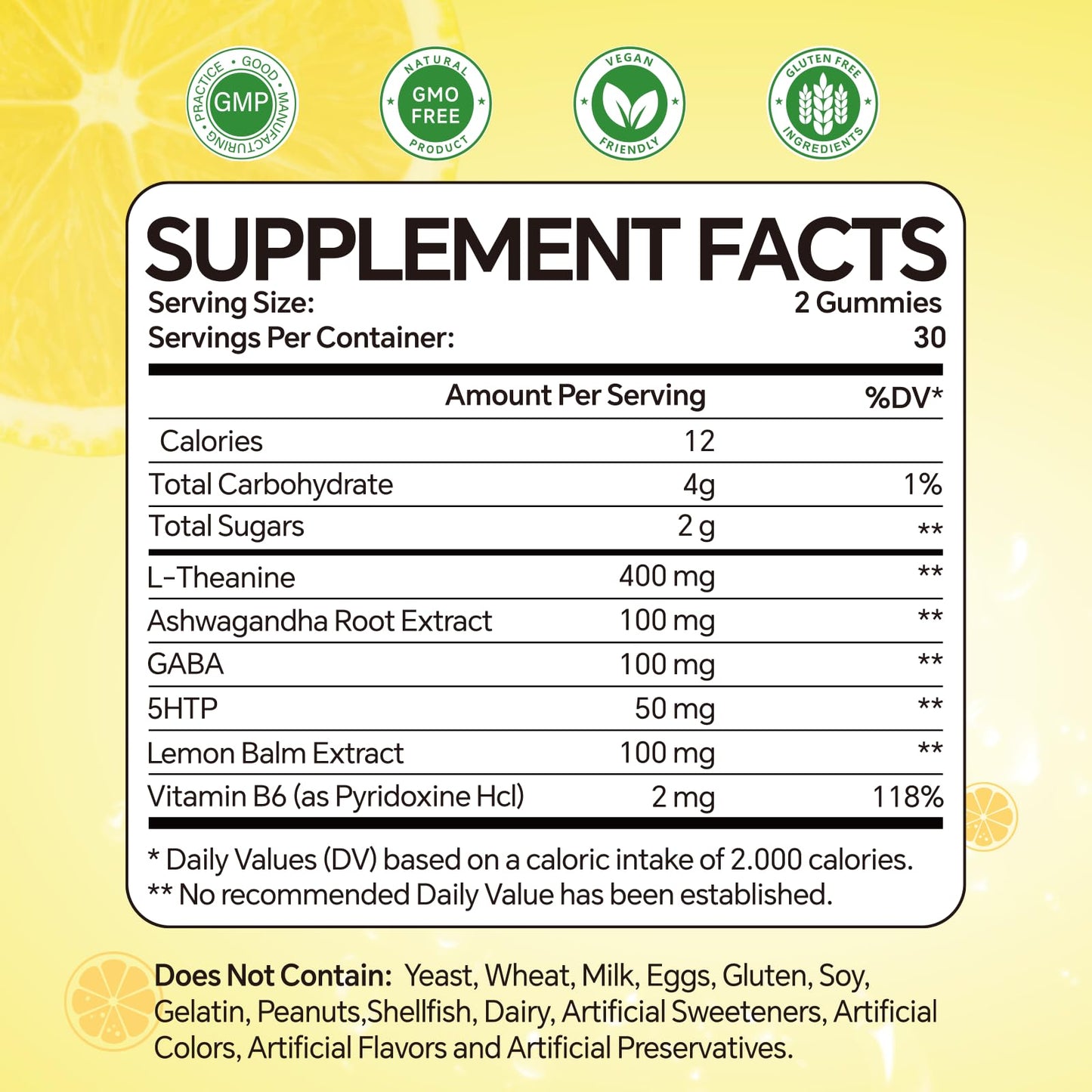 Warmbioder L-Theanine Gummies with Ashwagandha, GABA & 5-HTP, Lemon Flavor, 60 Gummies