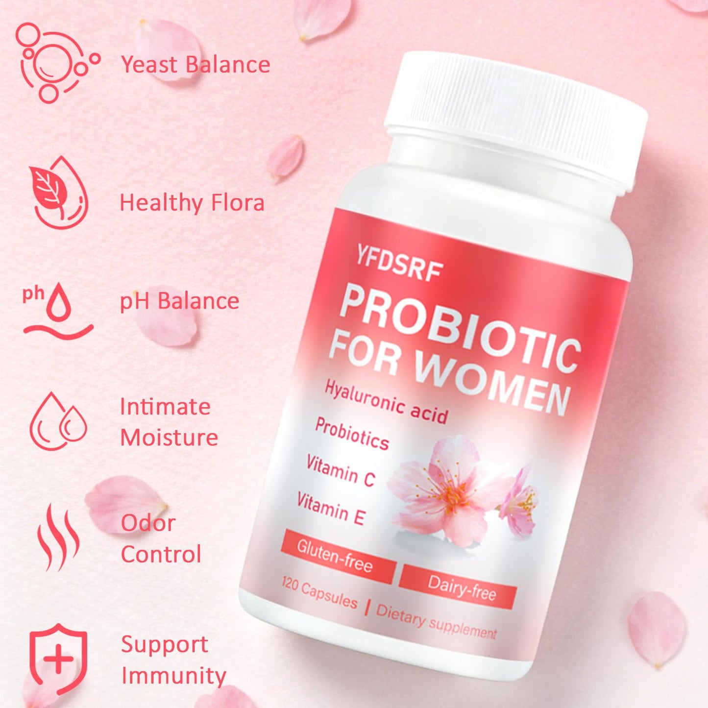 YFDSRF Women's Vaginal Probiotic Supplement for Intimate Health & pH Balance, 120 Capsules