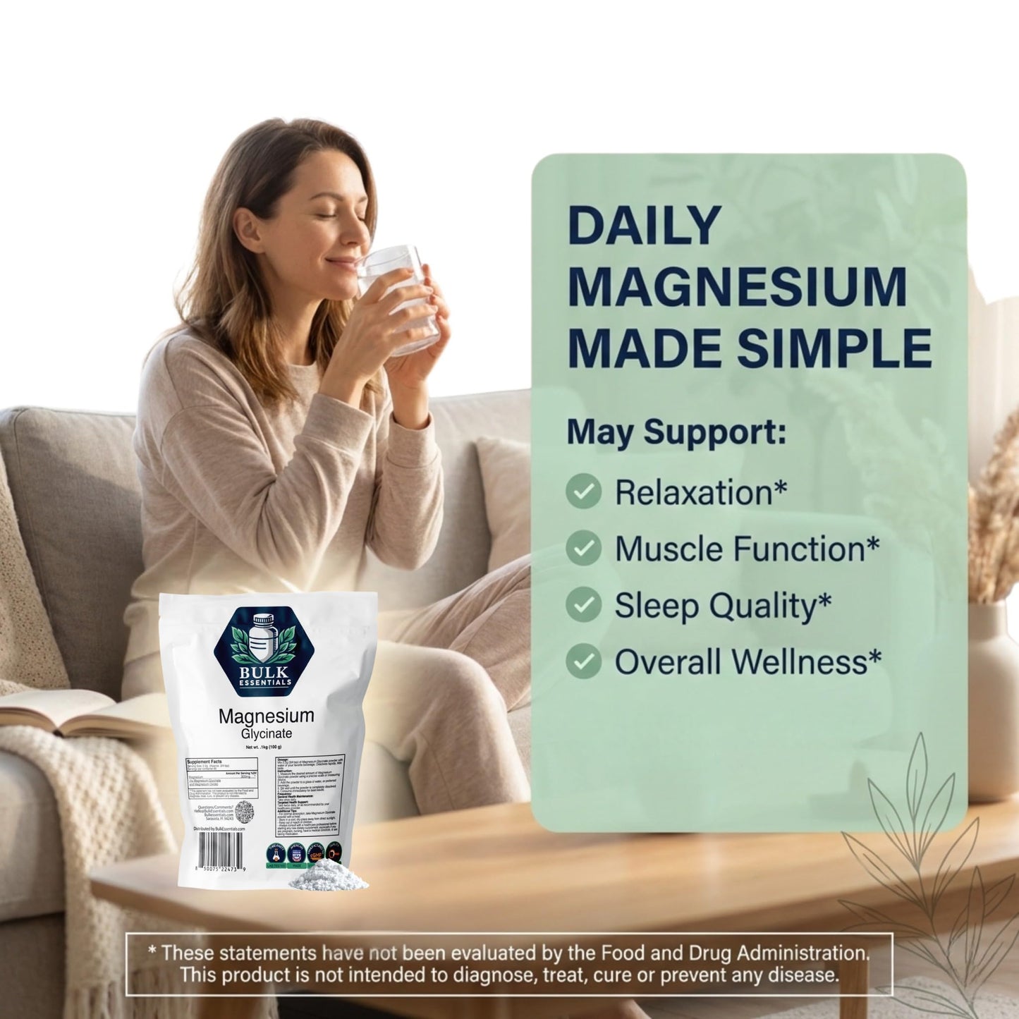 Bulk Essentials Magnesium Glycinate Powder Supplement 3.52 Ounce (Pack of 1)