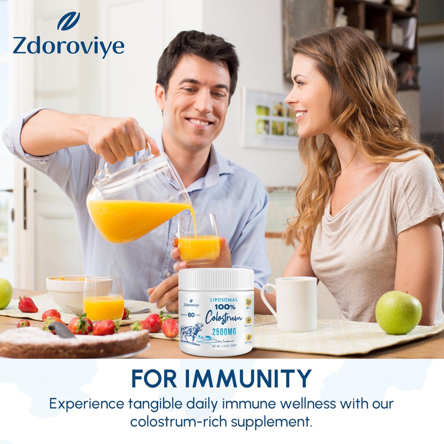 Zdoroviye Liposomal Bovine Colostrum Powder Supplement 2500 mg, Higher Absorption Than Regular Bovine Colostrum, 5.3 oz
