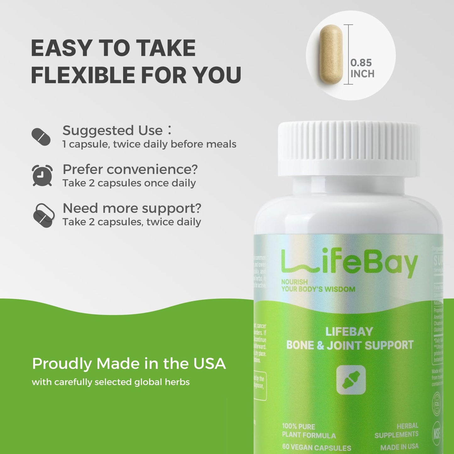 LifeBay Bone & Joint Support with Notoginseng & Salvia, 60 Vegan Capsules