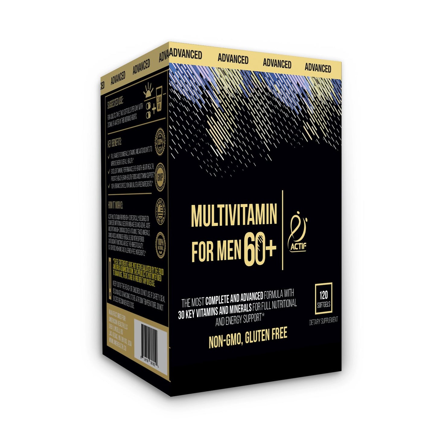 ACTIF Multivitamin for Men Age 60+ with 30 Organic Vitamins and Organic Herbs Softgel, 120 Count