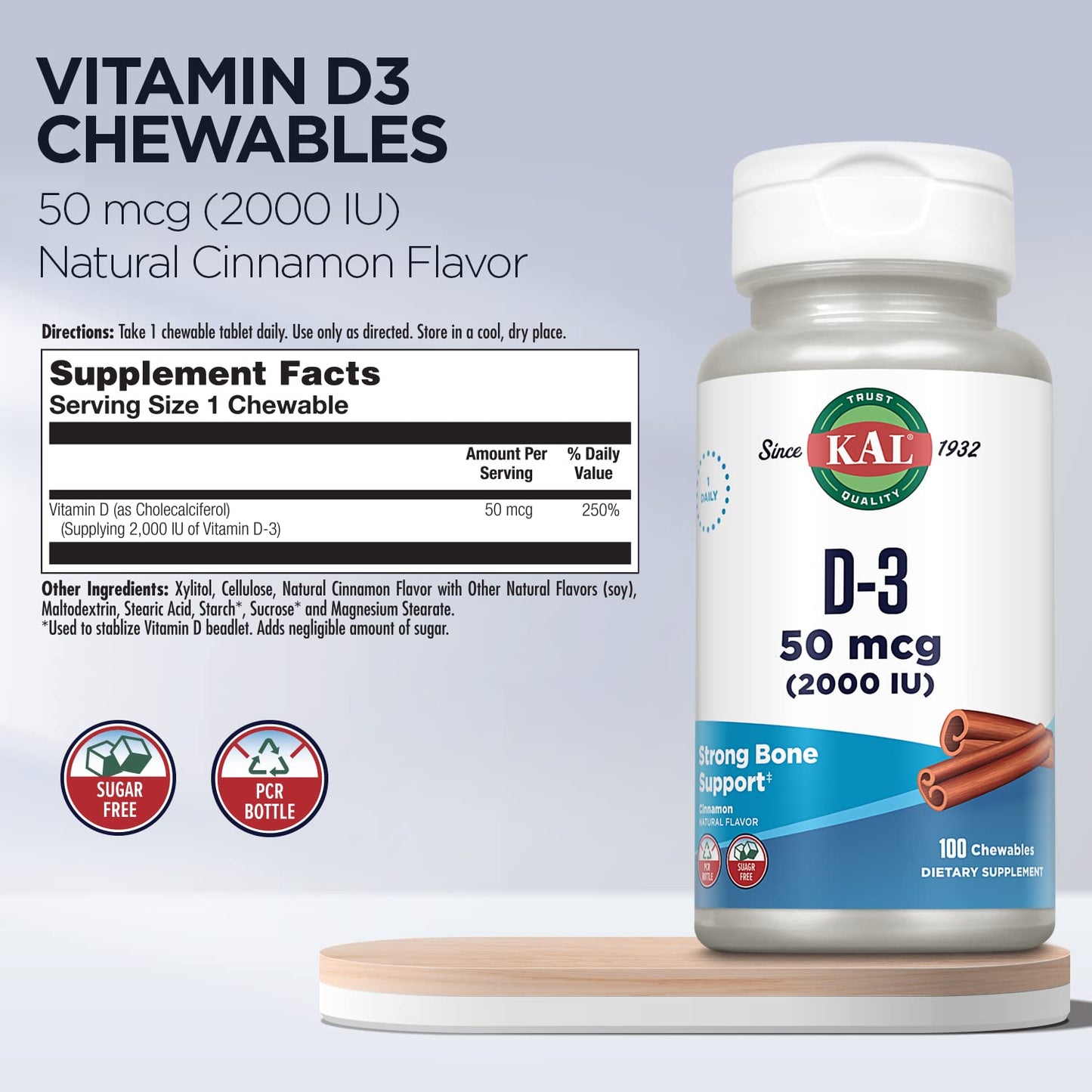 KAL Vitamin D3 Chewables 100 Count