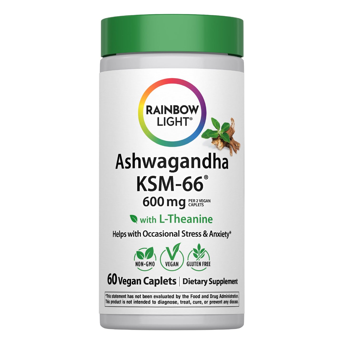 Rainbow Light Ashwagandha KSM-66 600 mg with L-Theanine Caplets, 60 Count