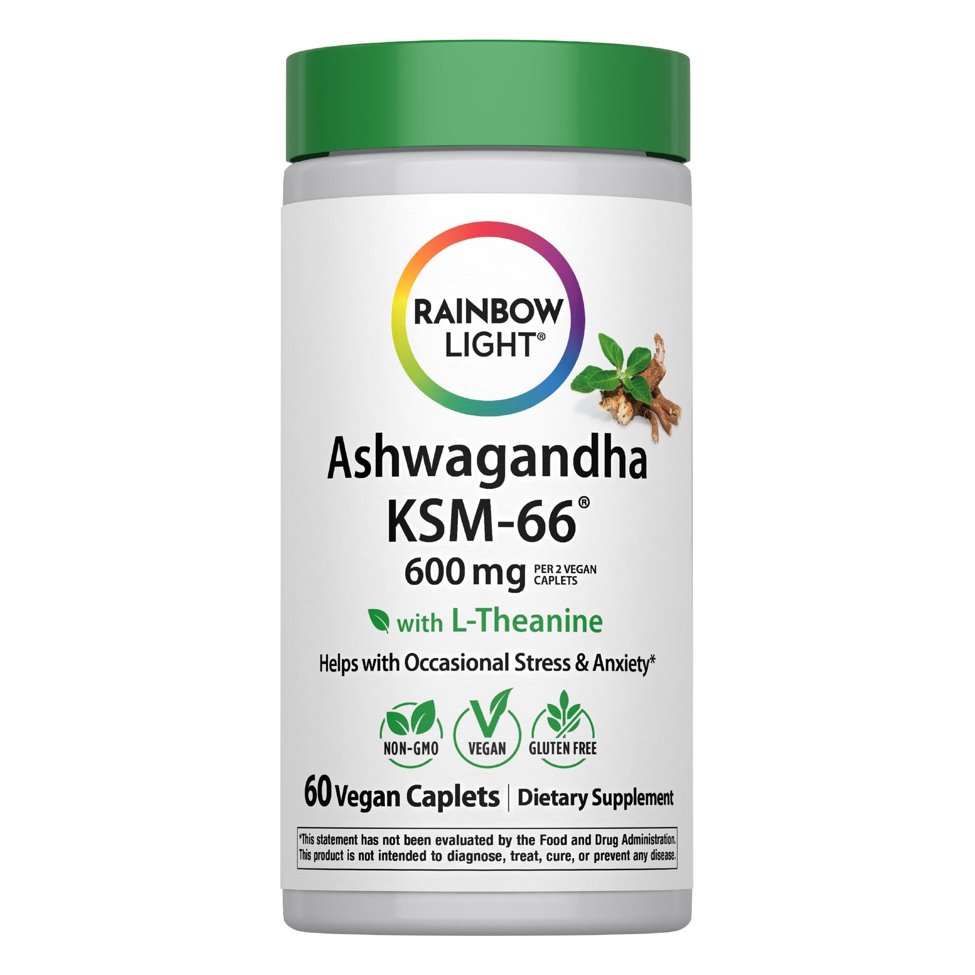 Rainbow Light Ashwagandha KSM-66 600 mg with L-Theanine Caplets, 60 Count