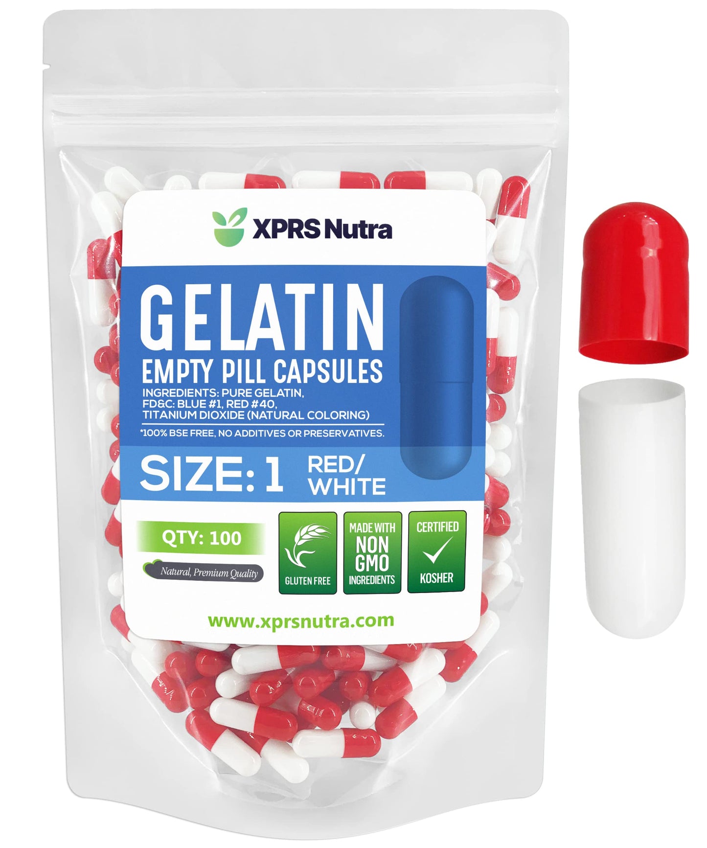 XPRS Nutra Empty Gelatin Capsules Size 1, 100 Count