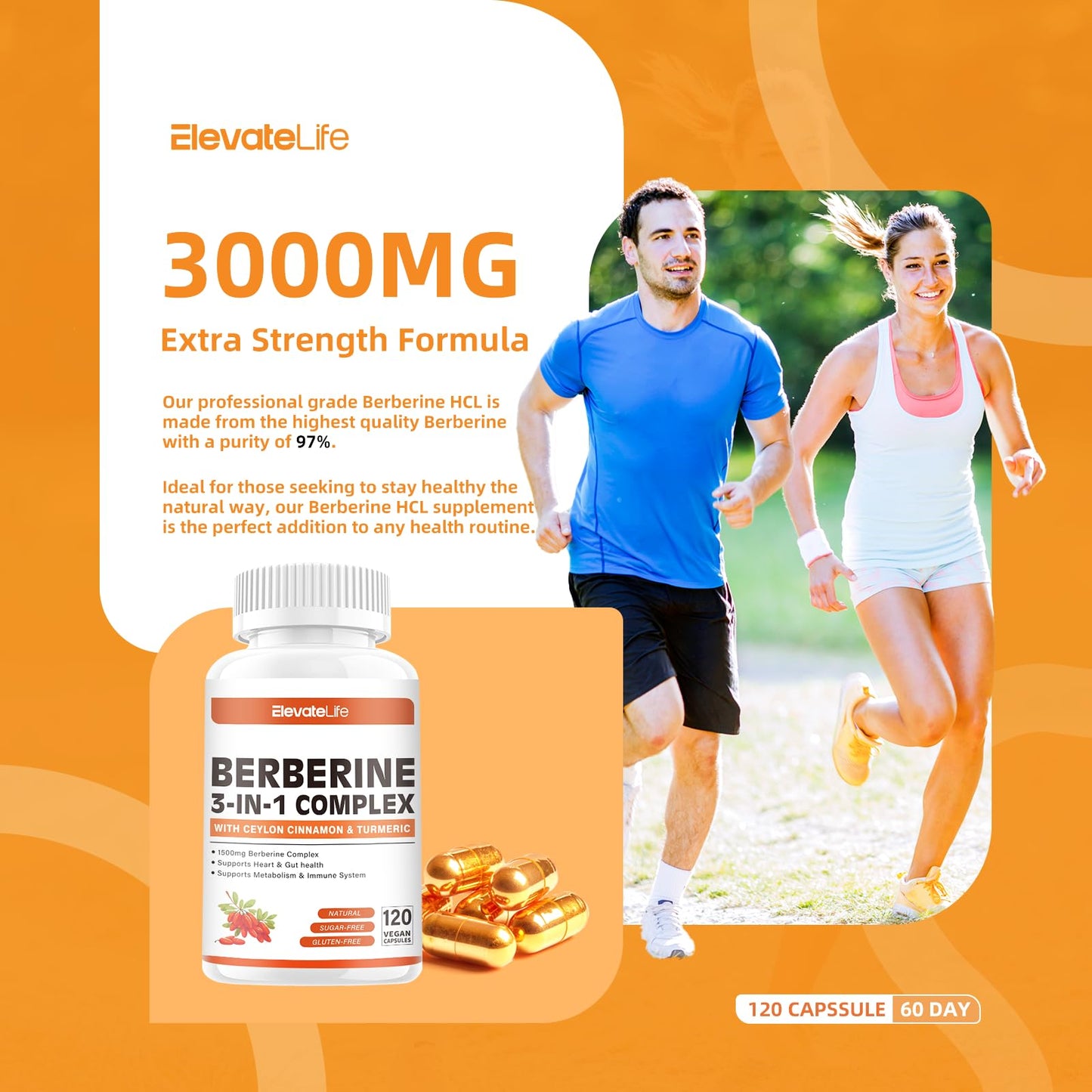 ElevateLife Berberine Supplement with True Ceylon Cinnamon, Berberine 1500mg Per Serving, 120 Capsules