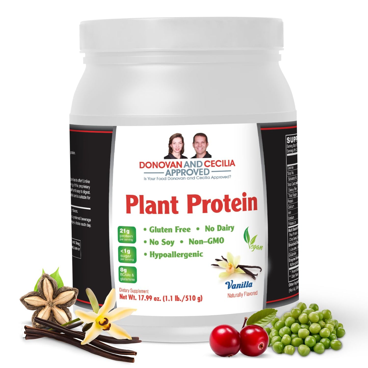 Donovan and Cecilia Approved Vegan Plant Protein Vanilla Powder 1.12 Pound