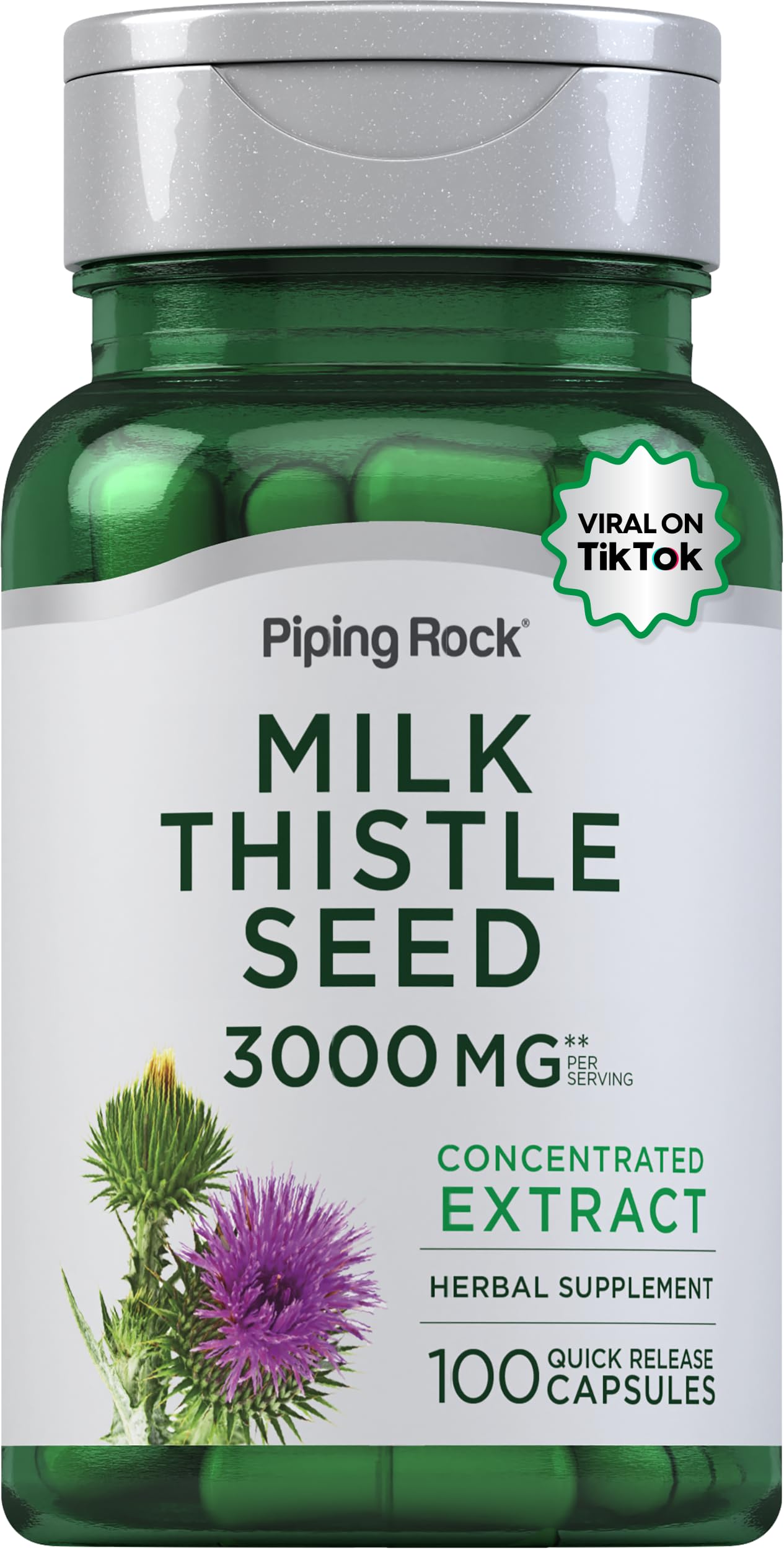 Piping Rock Milk Thistle Supplement 3000 mg Capsule, 100 Count
