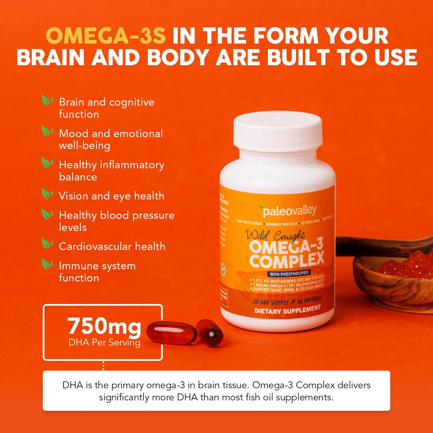 Paleovalley Omega-3 Complex, Wild Caught Fish Oil Softgels, 56 Count