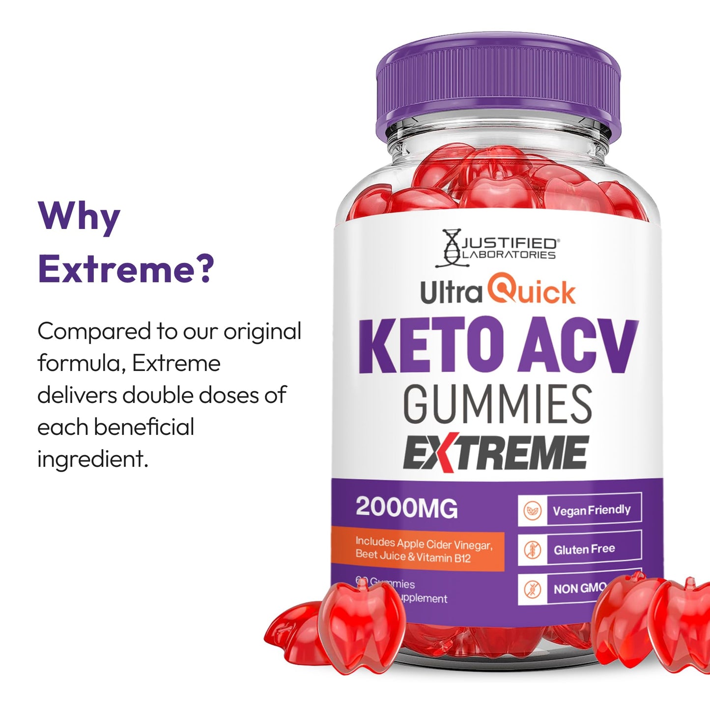 Justified Laboratories Ultra Quick Keto ACV Gummies Extreme (2000 mg) 60 Count