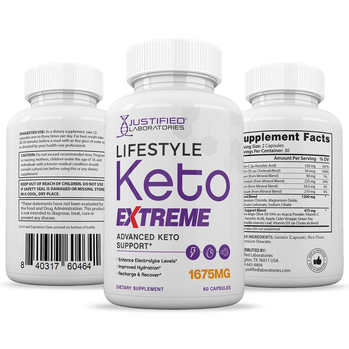 Justified Laboratories Lifestyle Extreme Keto Pills 1675MG Capsules 180 Capsules