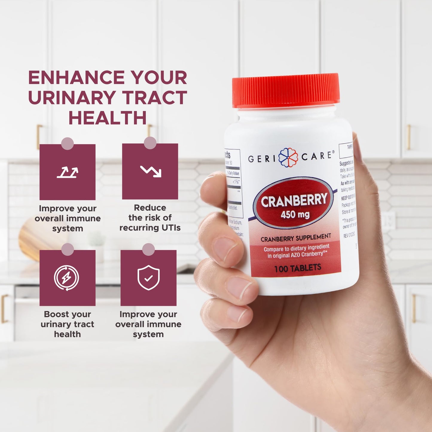 GeriCare High-Potency Cranberry 450mg Supplement Tablets 300 Count