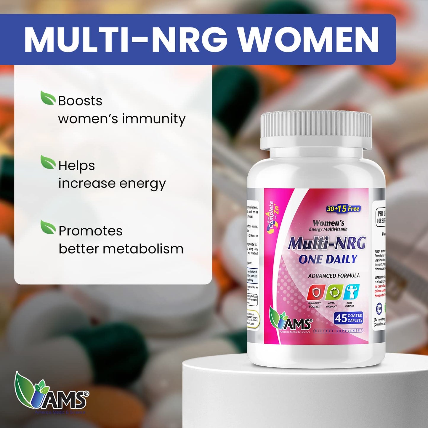 America Medic & Science Multivitamins for Women Multi-NRG Capsules, 45 Count