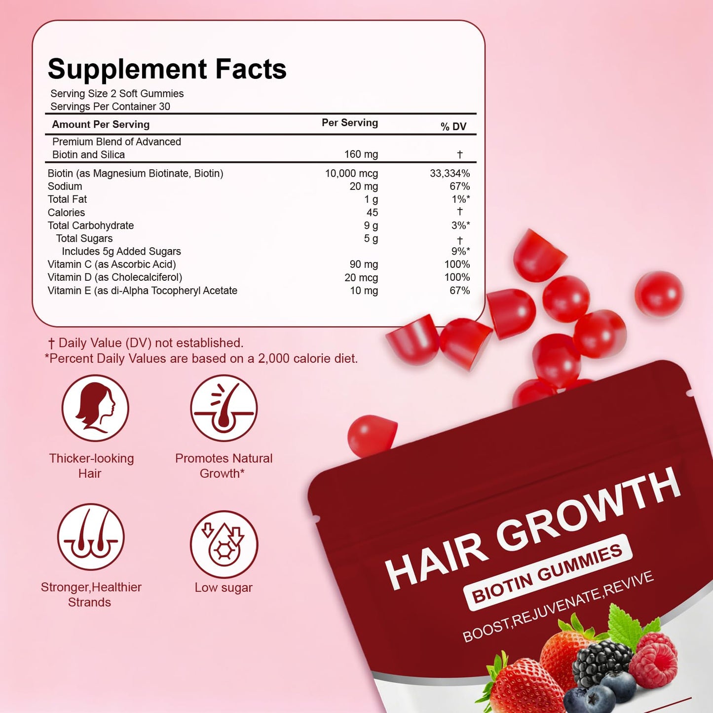 Norce Sactor Lumin Hair Gummies with Biotin & Collagen, Mixed Berry Flavor, Supports Healthy Hair Growth & Strength, Skin & Nails, Vegan & Non-GMO, 60 Gummies