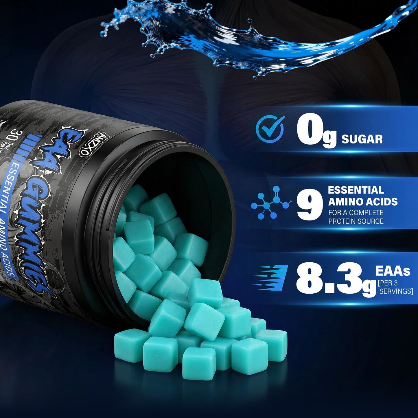 AMZXO EAA Gummies 2:1:1 BCAA Formula (8300mg) - Gummy, 90 Count