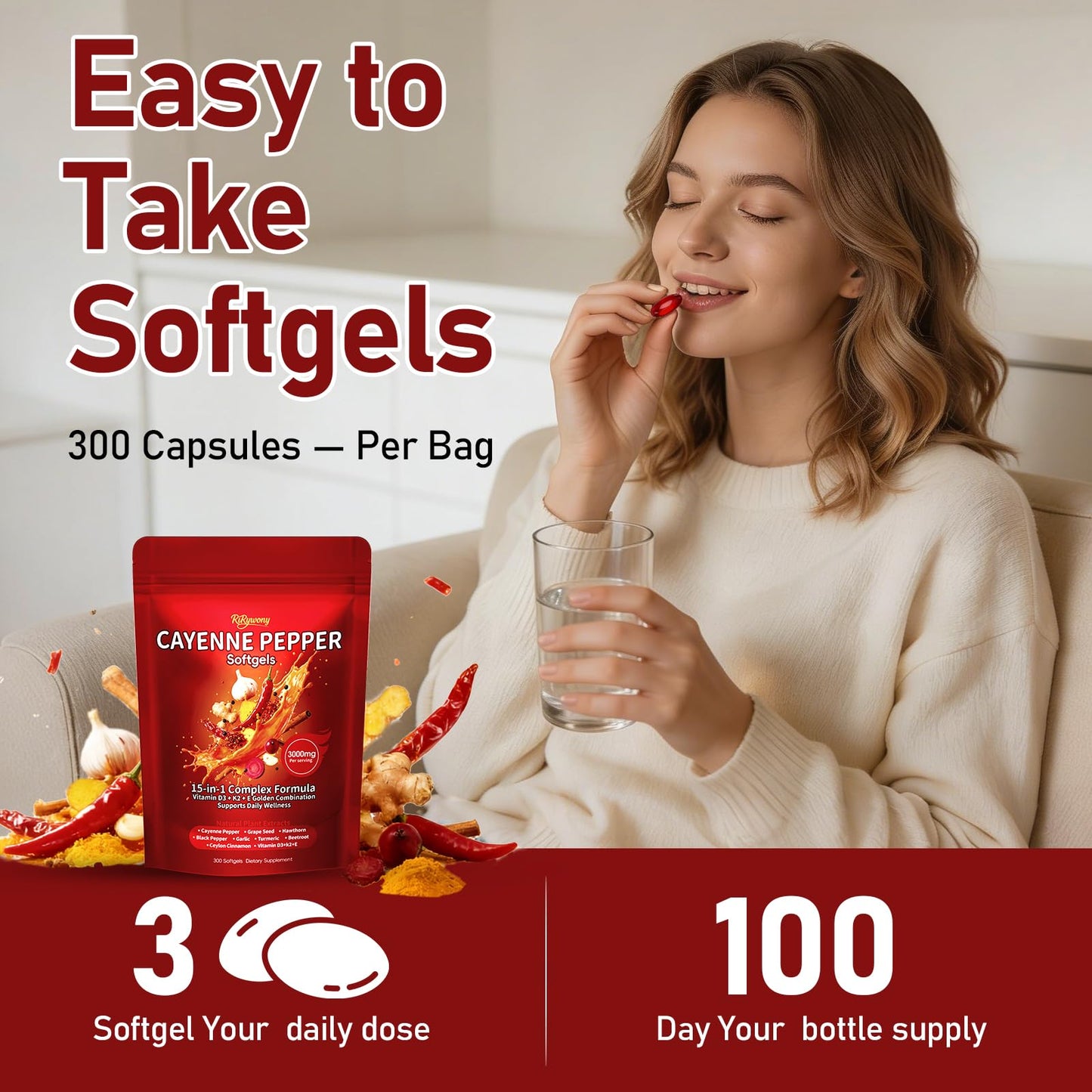 RiRywony Cayenne Pepper Capsules, 300 Capsules