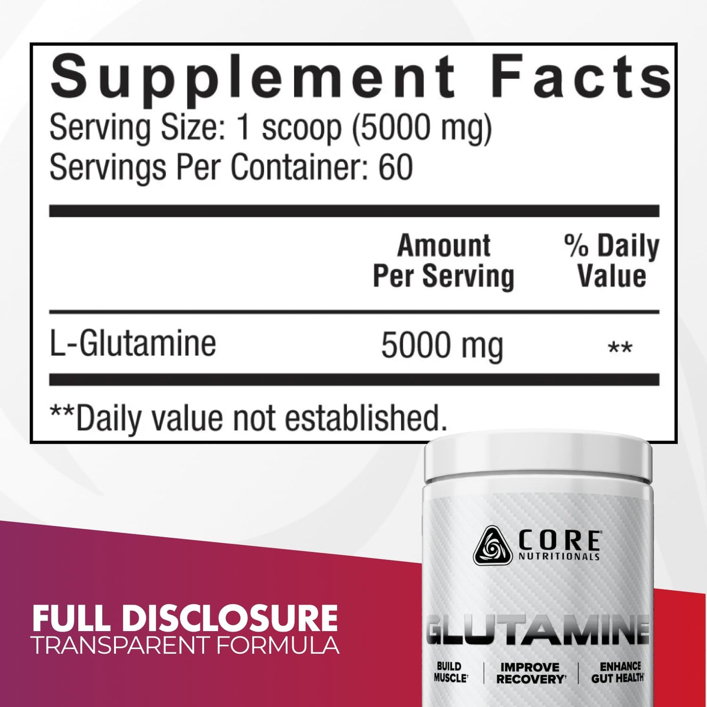 Core Nutritionals Glutamine Amino Acid Powder, 10.96 Ounce
