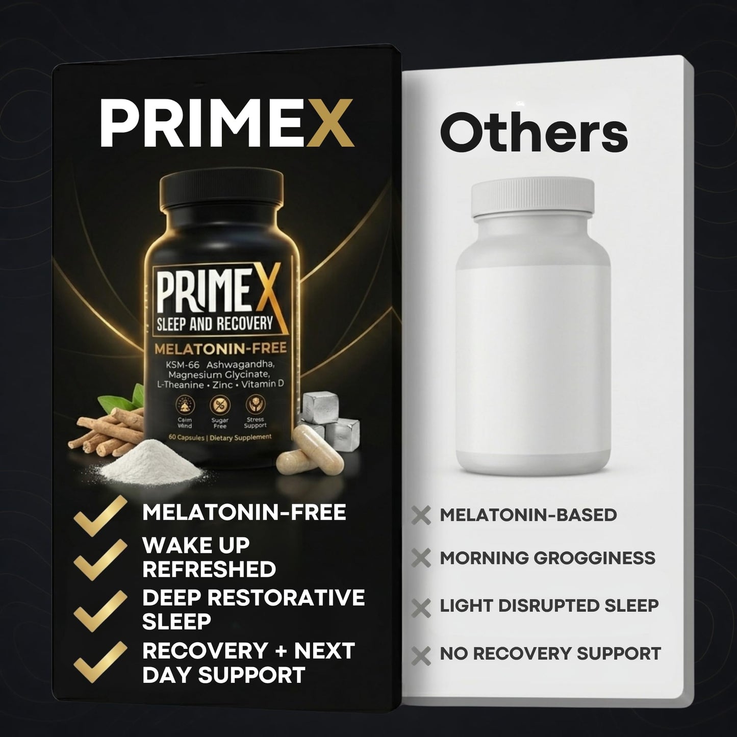 PrimeX Sleep and Recovery Sleep Aid Without Melatonin Capsules, 60 Capsules