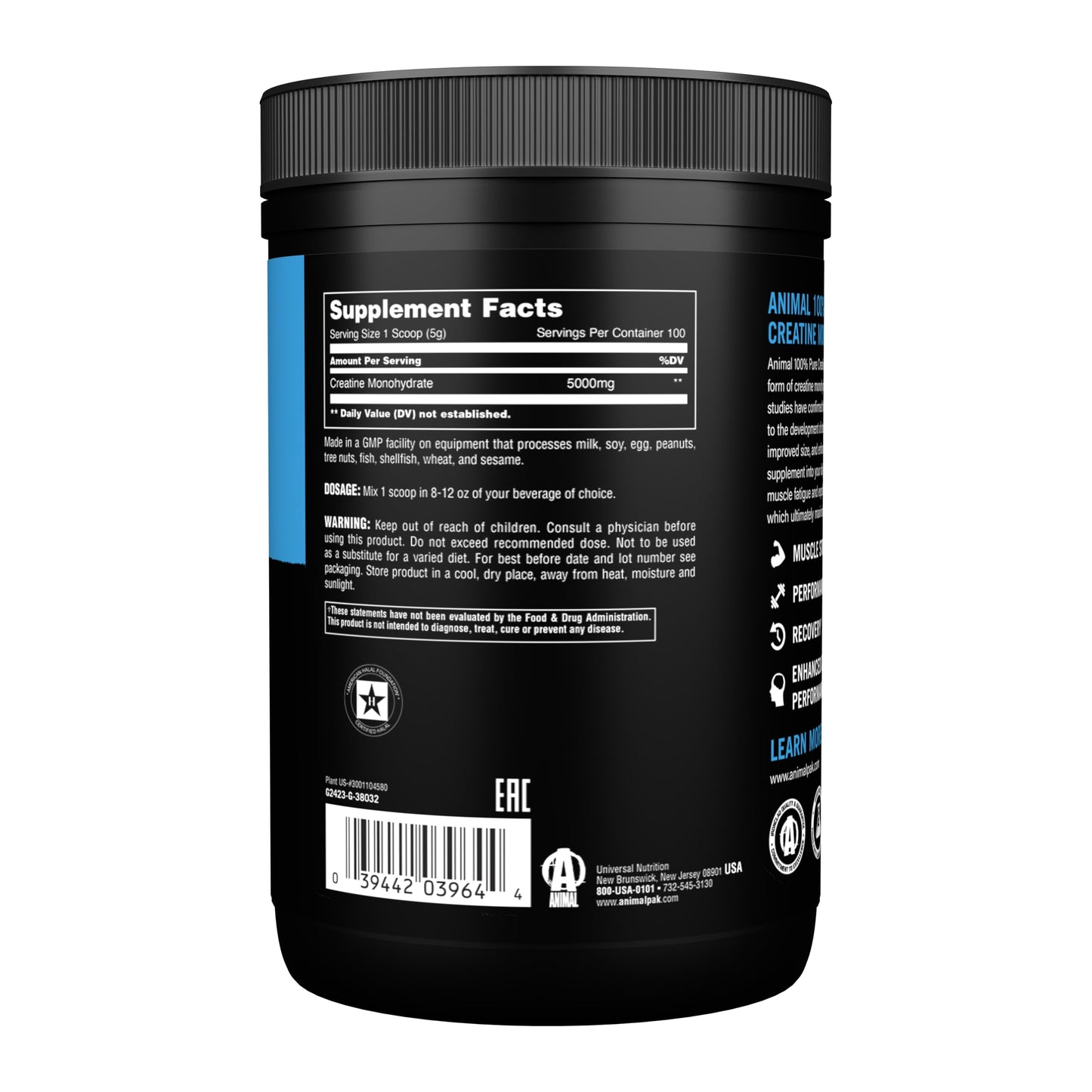 Animal Creatine Monohydrate Micronized Powder, 16 Servings
