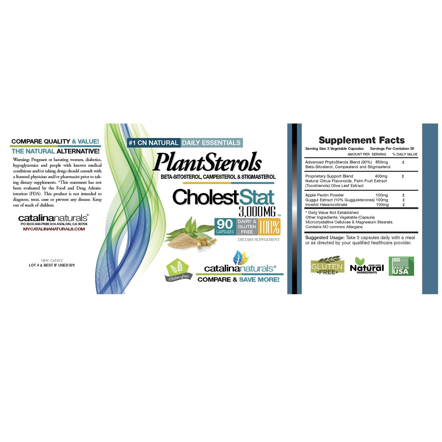 Catalina Naturals Triple Strength PlantSterol Complex Cholest-Stat 3000mg Capsule, 90 Count