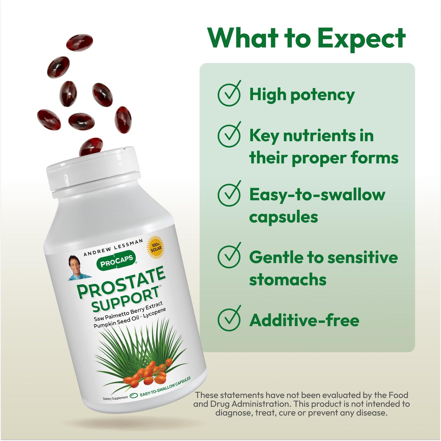 ANDREW LESSMAN Prostate Support Saw Palmetto Supplement Capsules, 180 Count