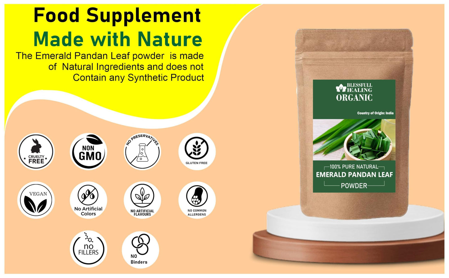 Blessfull Healing Emerald Pandan Leaf Powder, 3.53 oz