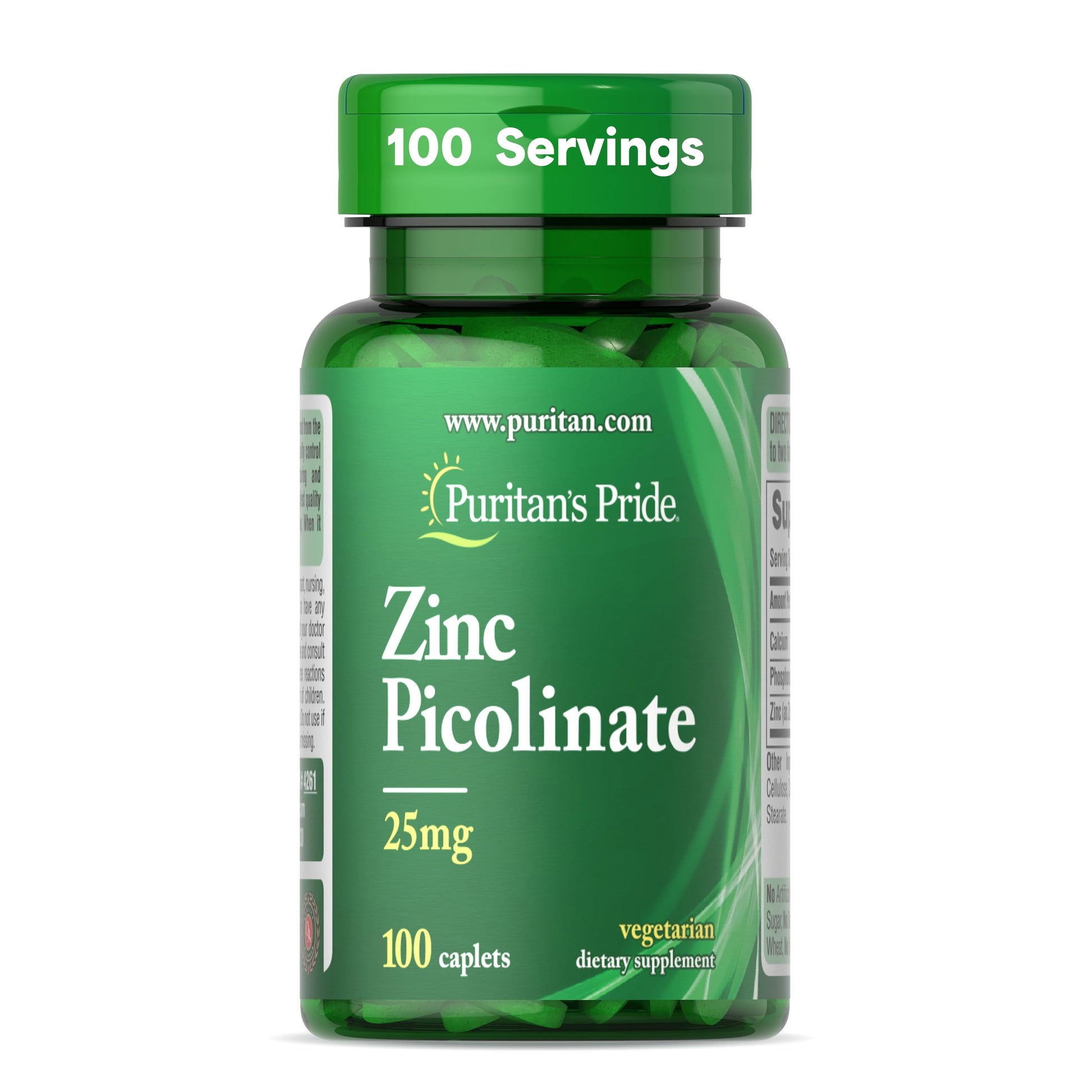 Puritan's Pride Zinc Picolinate 25mg with Calcium and Phosphorus Capsules 100 Count