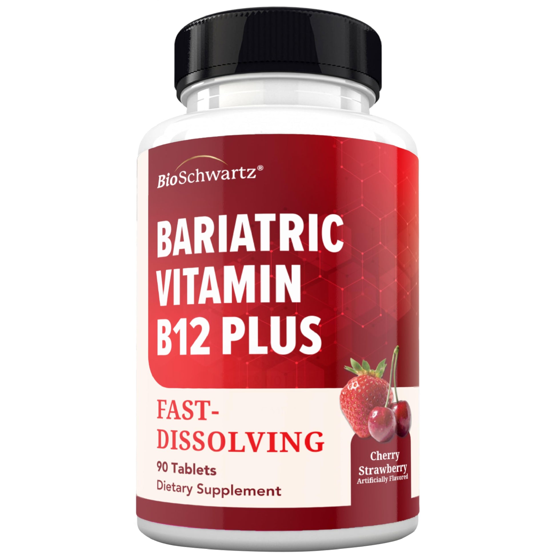 BioSchwartz Bariatric B12 Plus Dissolvable Tablets - 1000mcg Vitamin B12, Vitamin B6, Folate, Biotin, Cherry Strawberry Flavor, 90 Tablets