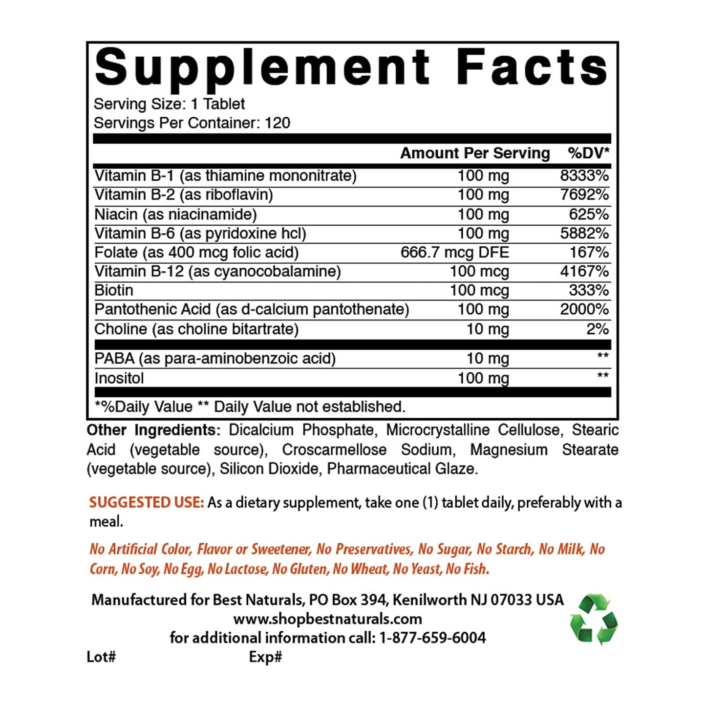 Best Naturals B-100 Complex 120 Tablets