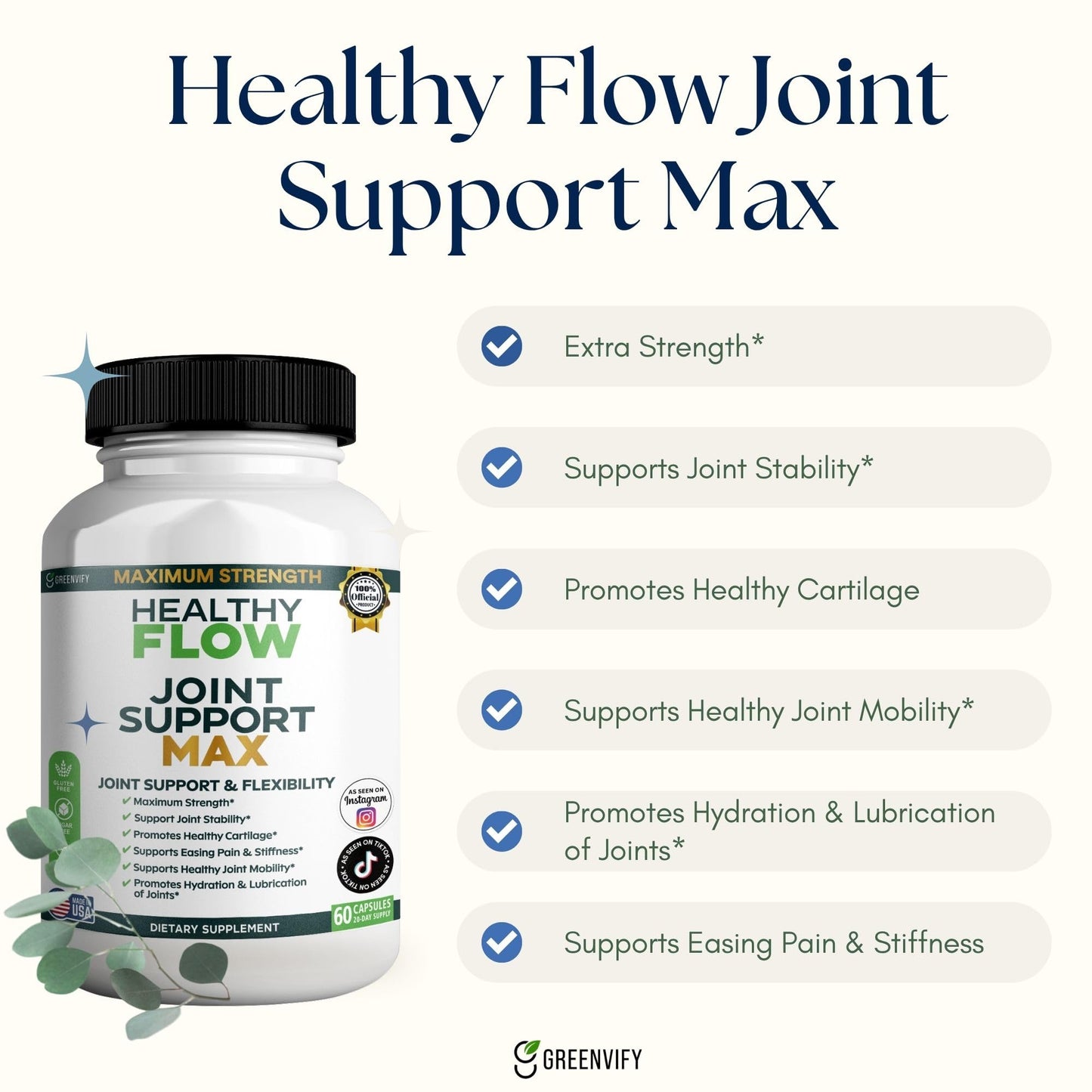 GREENVIFY Healthy Flow Joint Support Max, 1500mg Glucosamine, 120 Capsules