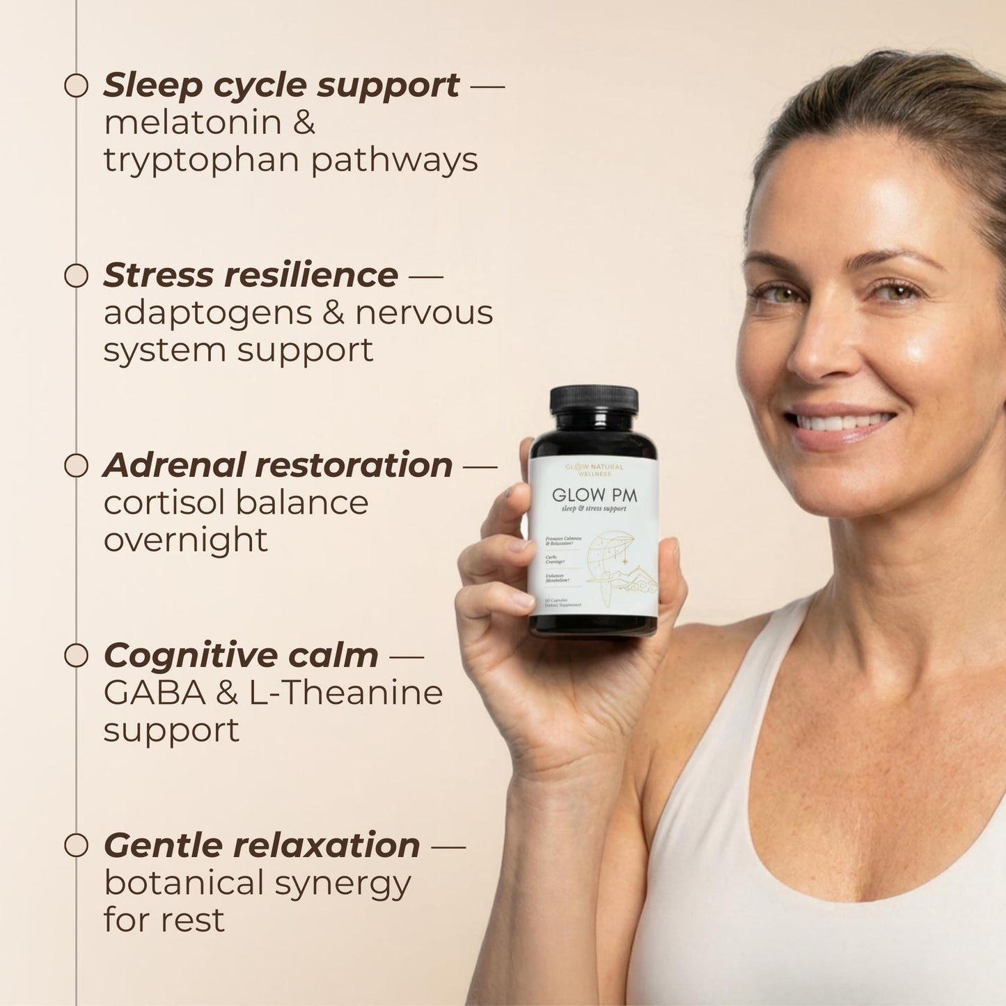 Glow Natural Wellness Glow PM - Nutritional & Herbal Sleep Supplement for Adults, 60 Capsules