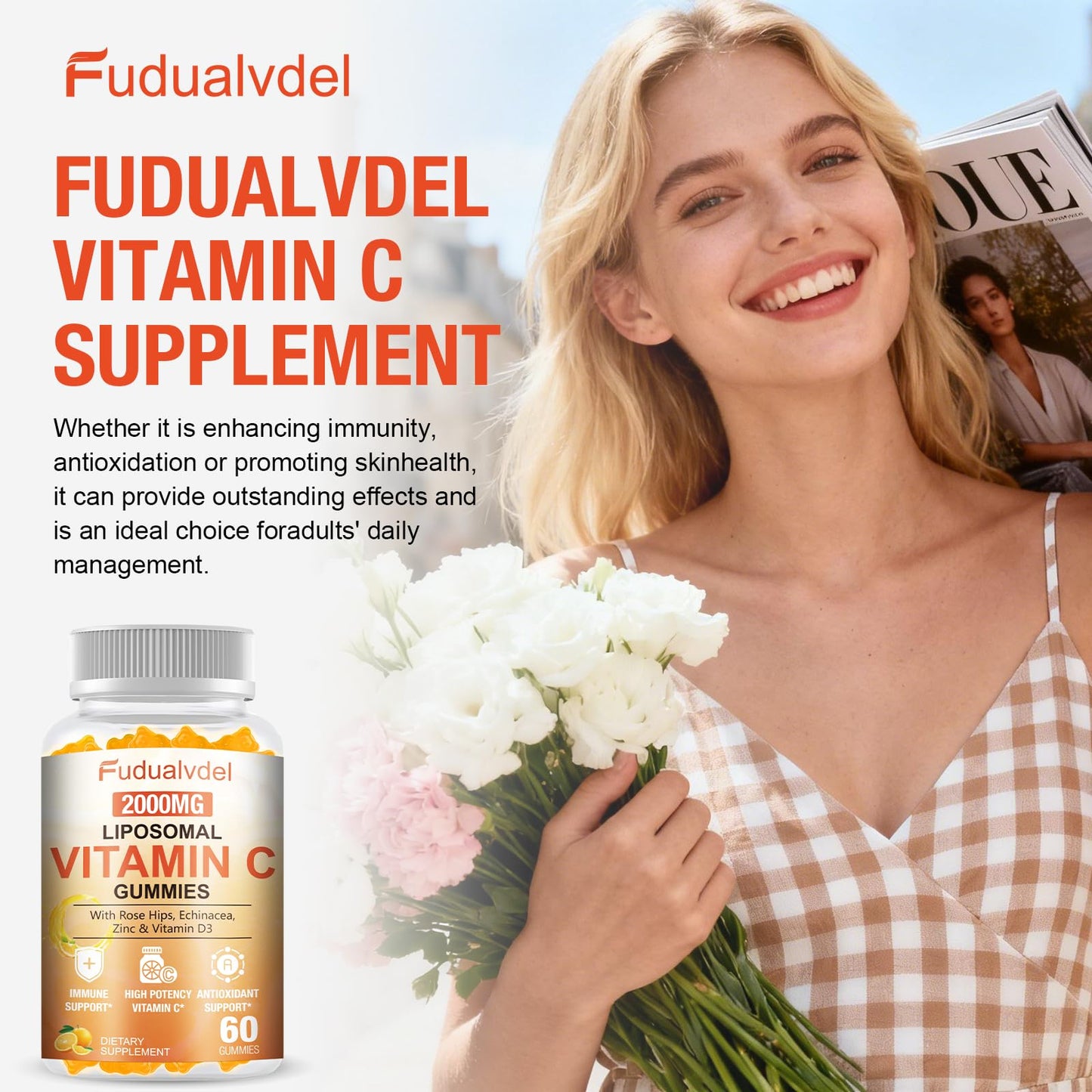 Fudualvdel Liposomal Vitamin C Gummies 2000mg, 60 Count