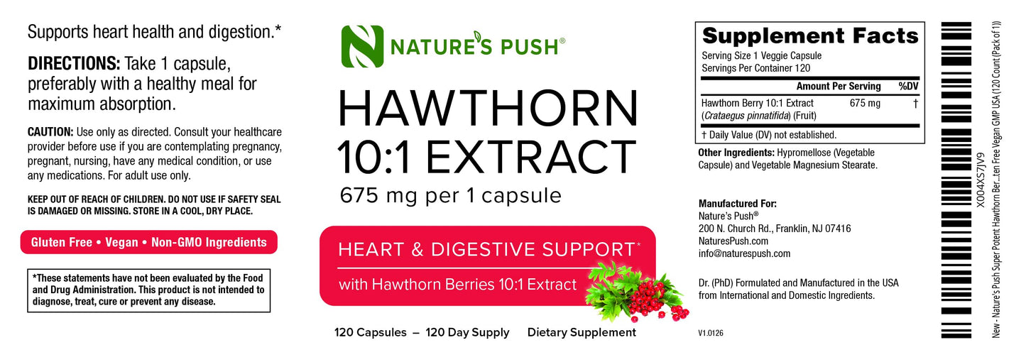 Nature's Push Super Potent Hawthorn Berry 10:1 Extract 675mg Capsules, 60 Count