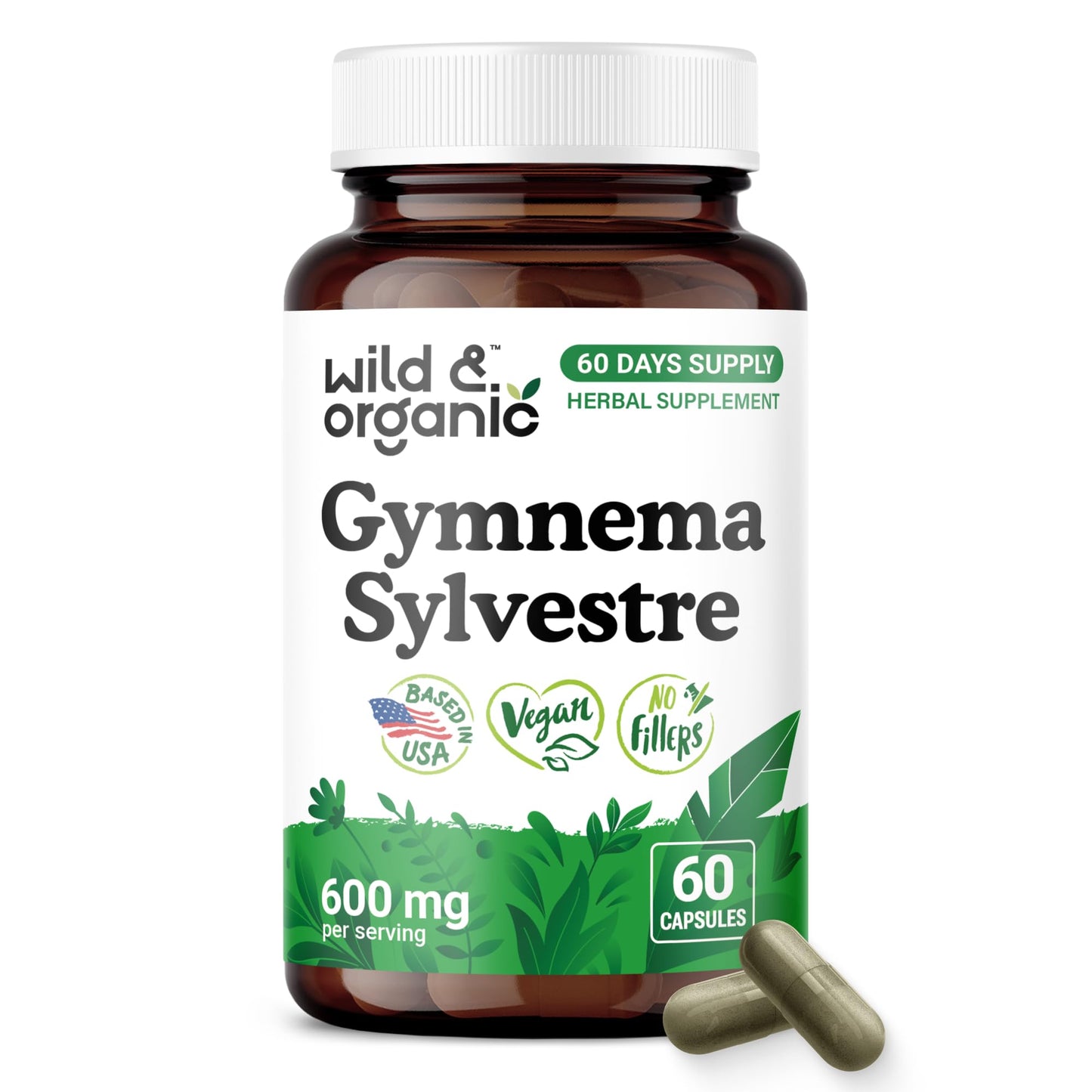 Wild & Organic Gymnema Sylvestre Capsules 600 mg - 60 Count