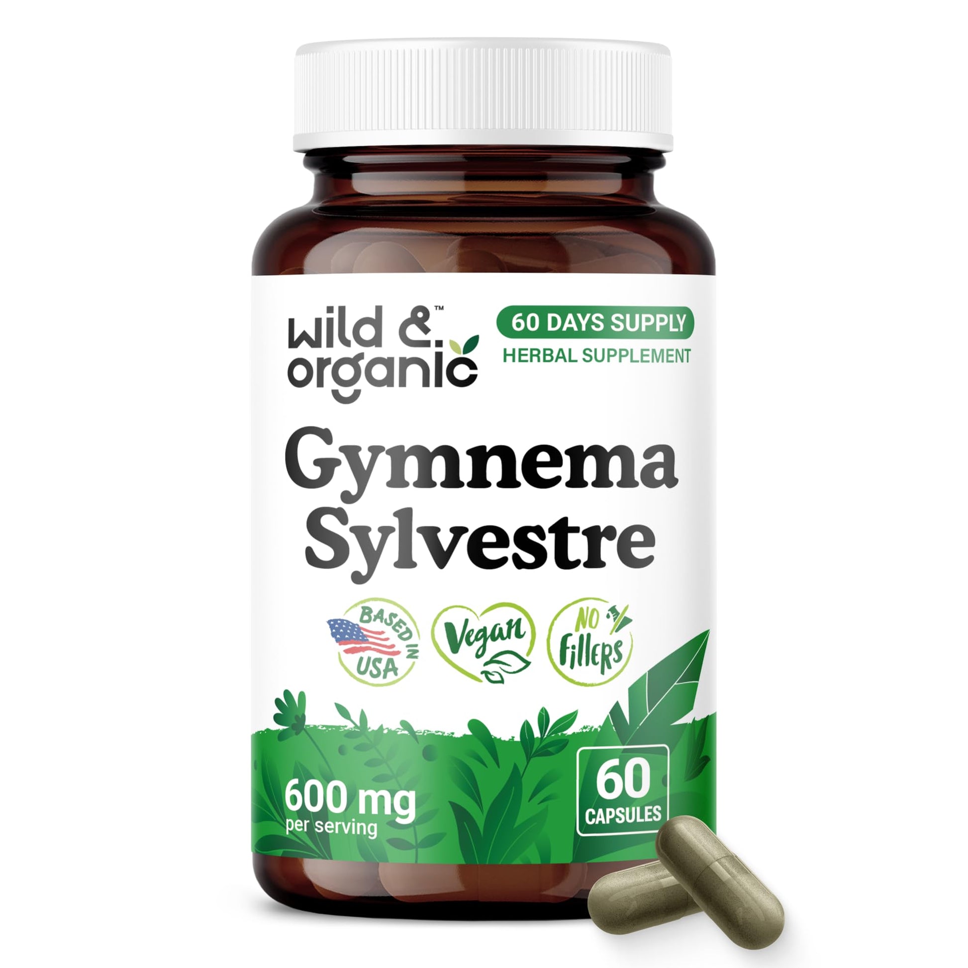 Wild & Organic Gymnema Sylvestre Capsules 600 mg - 60 Count