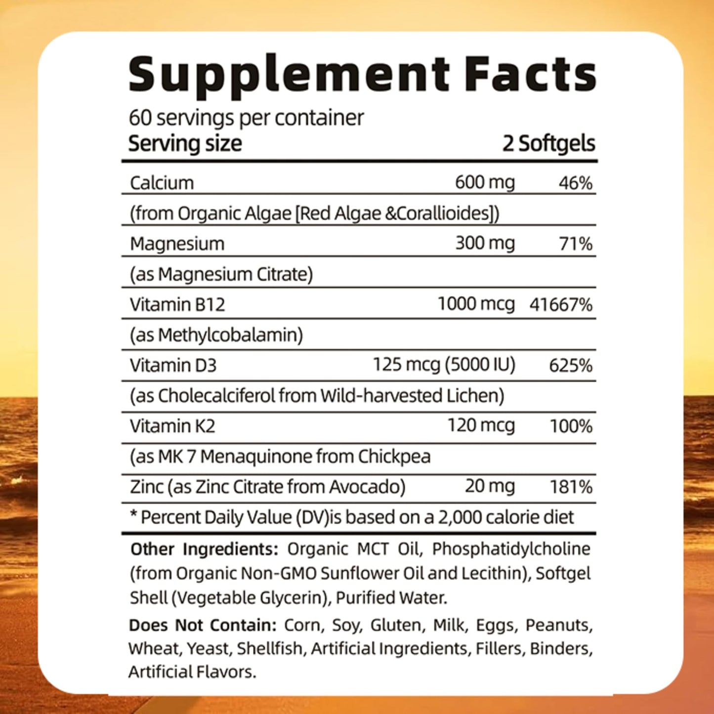 Prime Choice Spot LLC Vitamin D3 K2 B12 with Calcium Magnesium Zinc 5000 IU Softgels 120