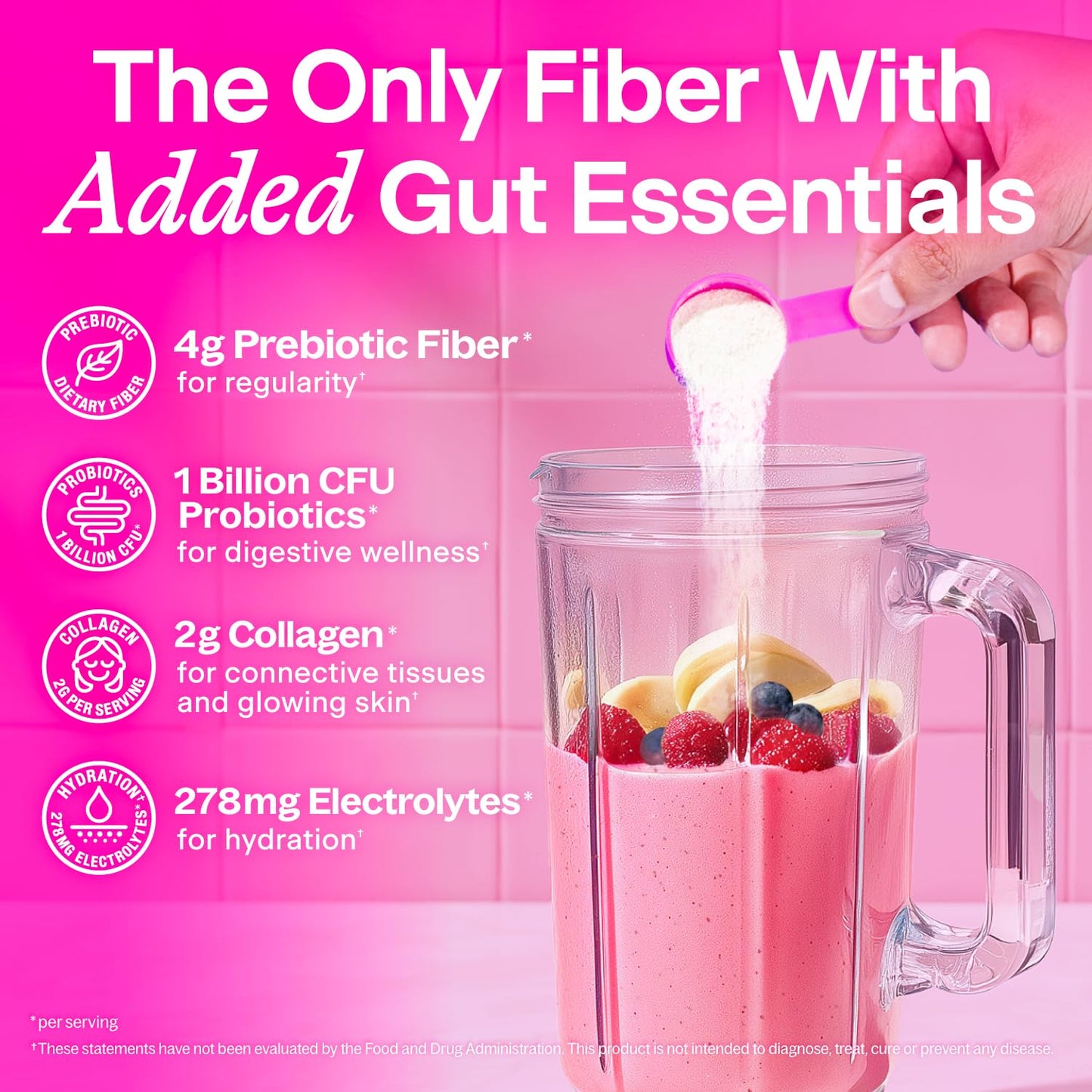 Belli Welli Unflavored Daily Fiber Supplement Powder with Collagen, Probiotics & Electrolytes, 30 Servings, 10.69 Ounce