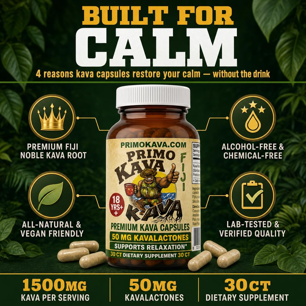 PRIMO KAVA Kava Capsules 1500mg, 30 Capsules