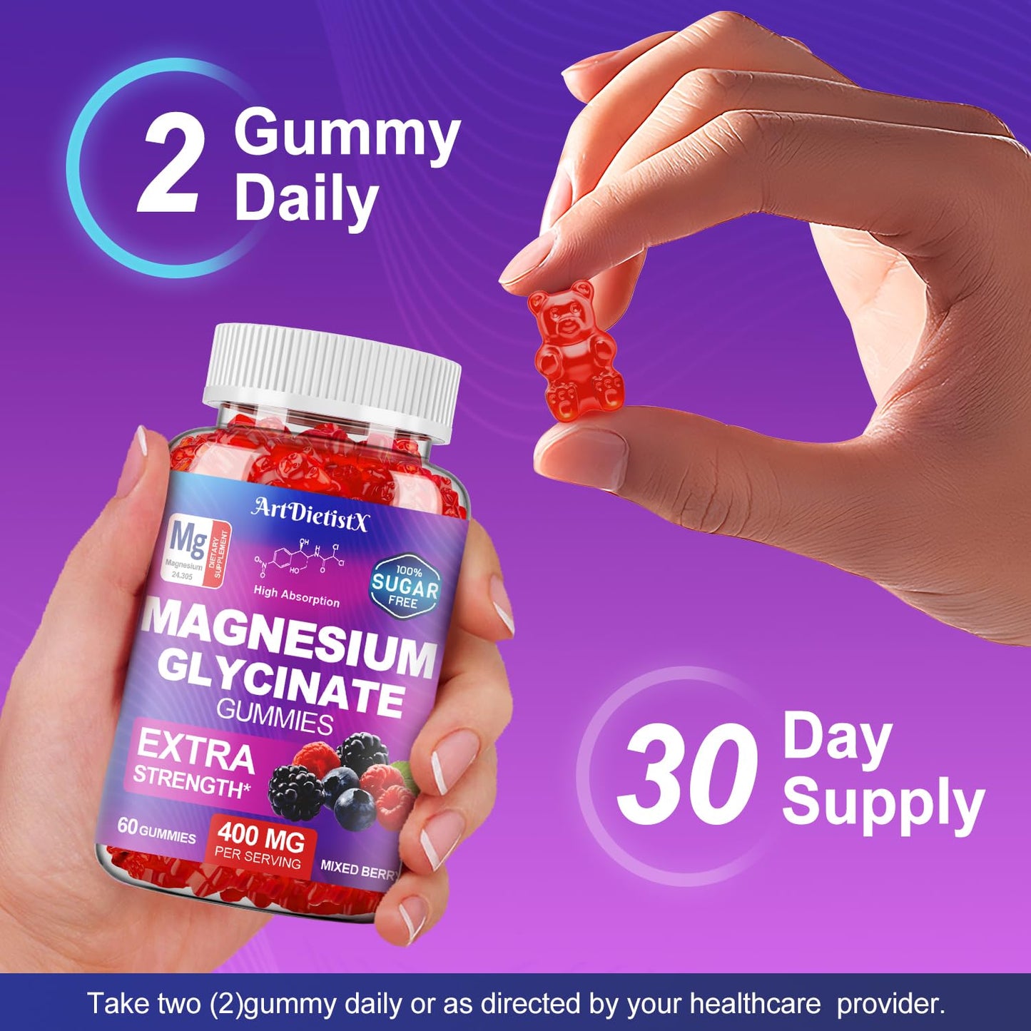 ArtDietistX Magnesium Glycinate Gummies 400mg, 60 Gummies