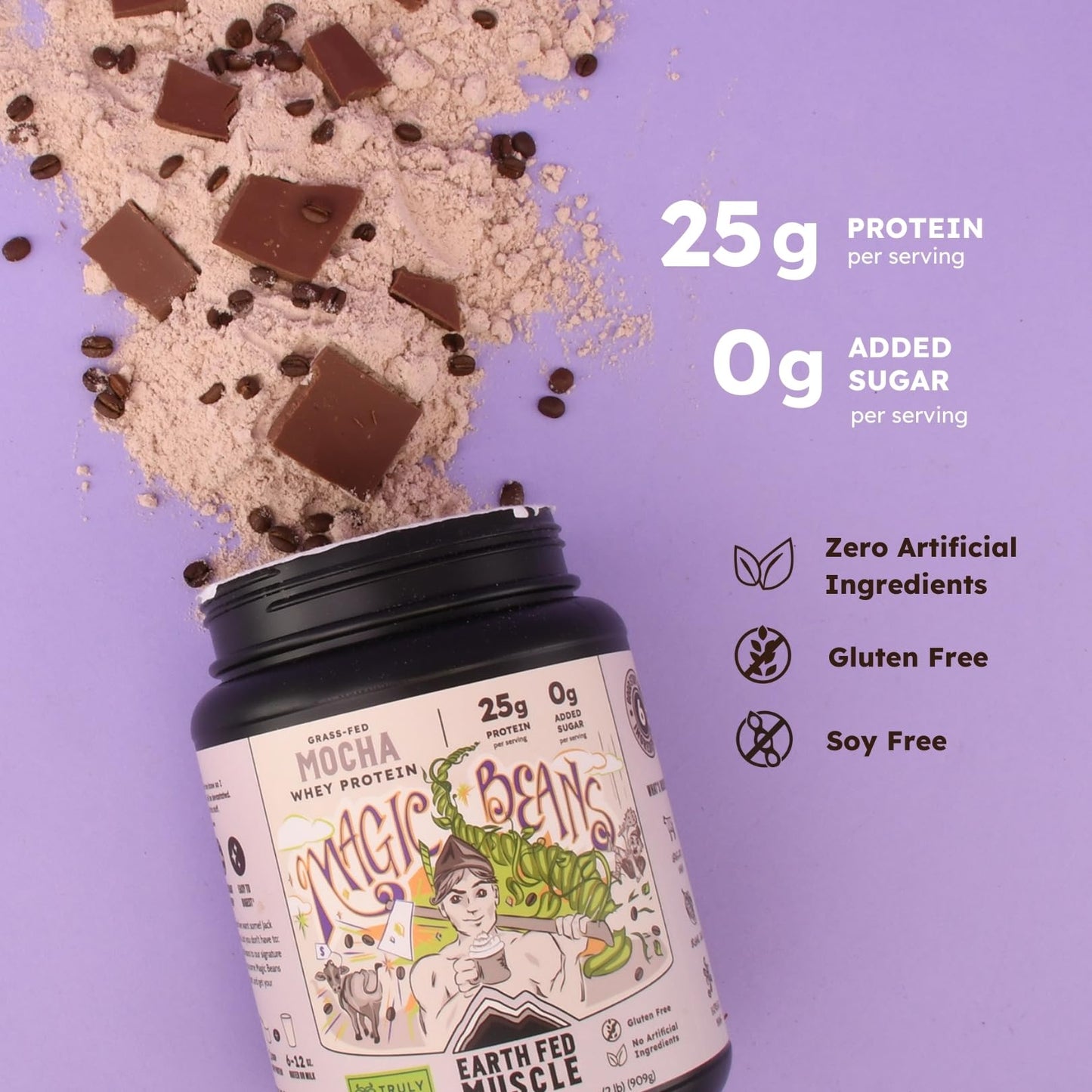 Earth Fed Muscle Magic Beans Mocha Irish Grass Fed Whey Protein Isolate Powder 32 Servings